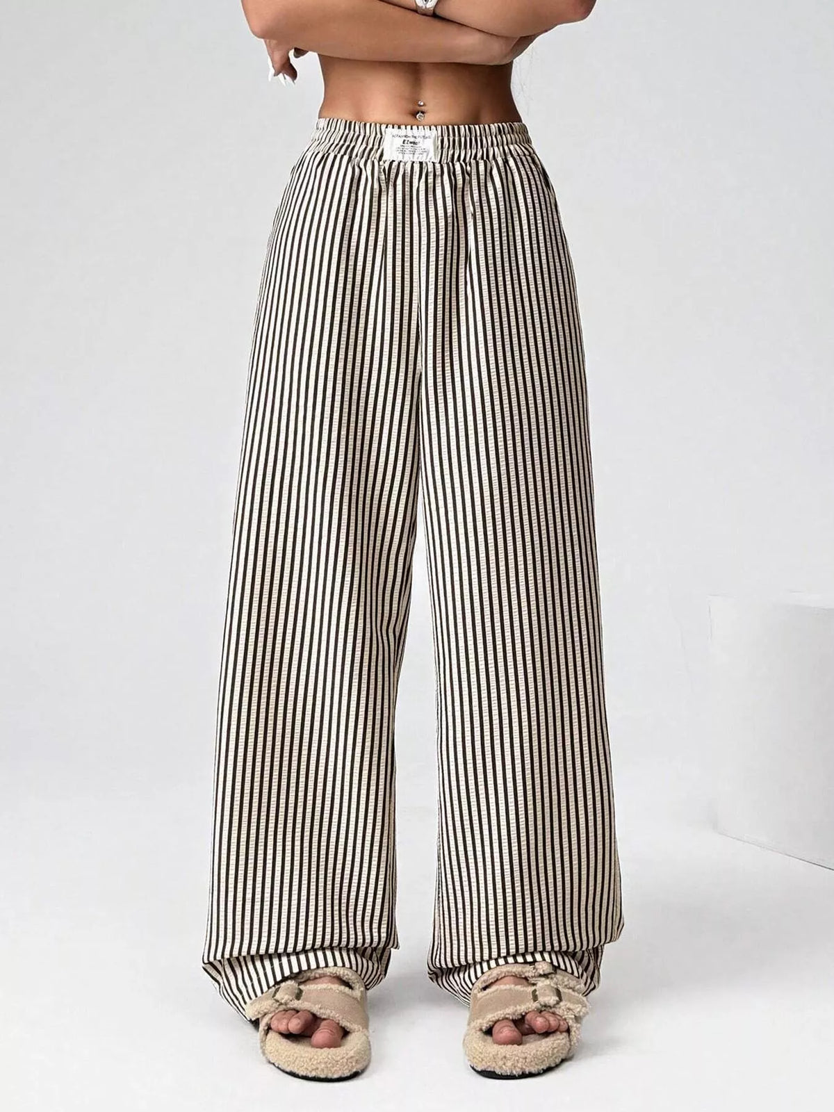 Striped High-Waisted Wide-Leg Pants