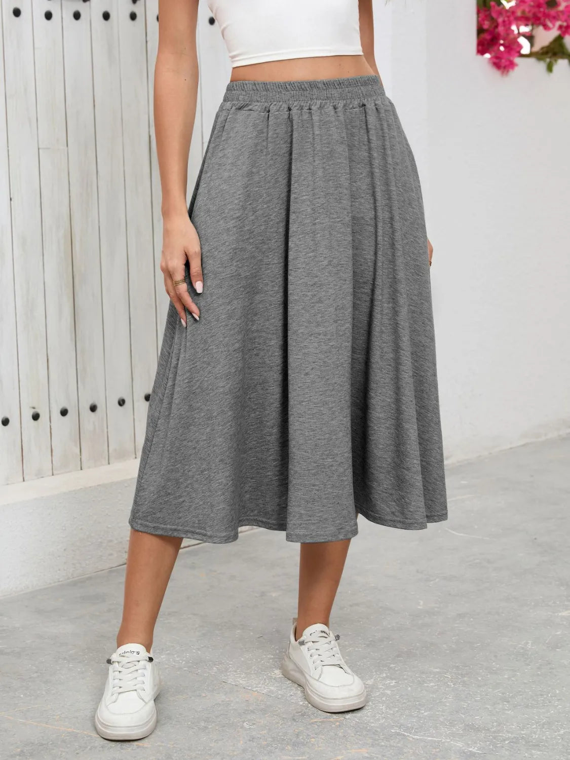 Elastic-Waist Skirt with Pockets