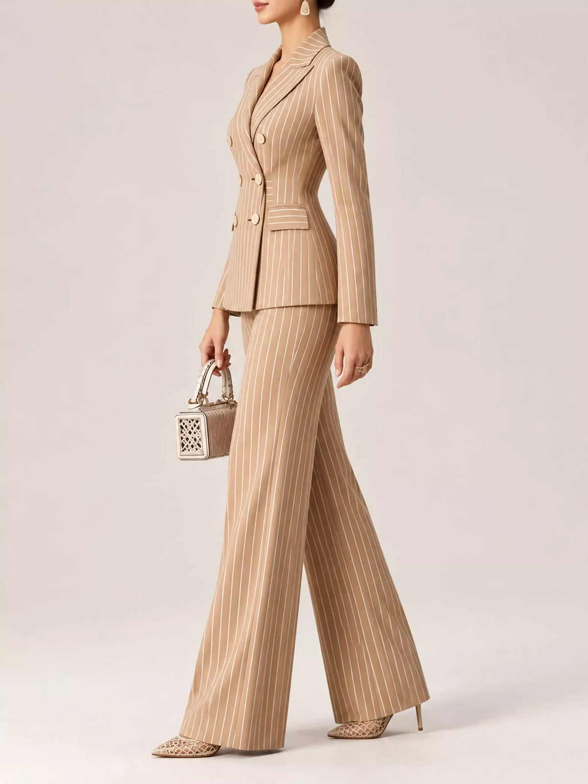 Double-Breasted Pinstripe Blazer and Pants Set