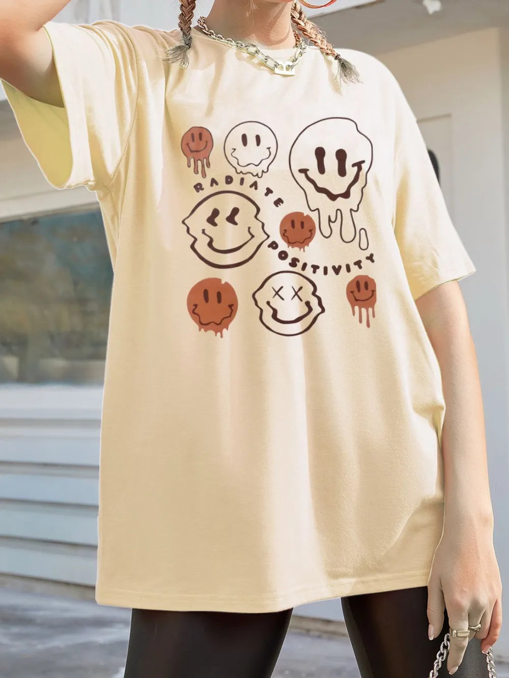 Graphic Half Sleeve T-Shirt in Tan