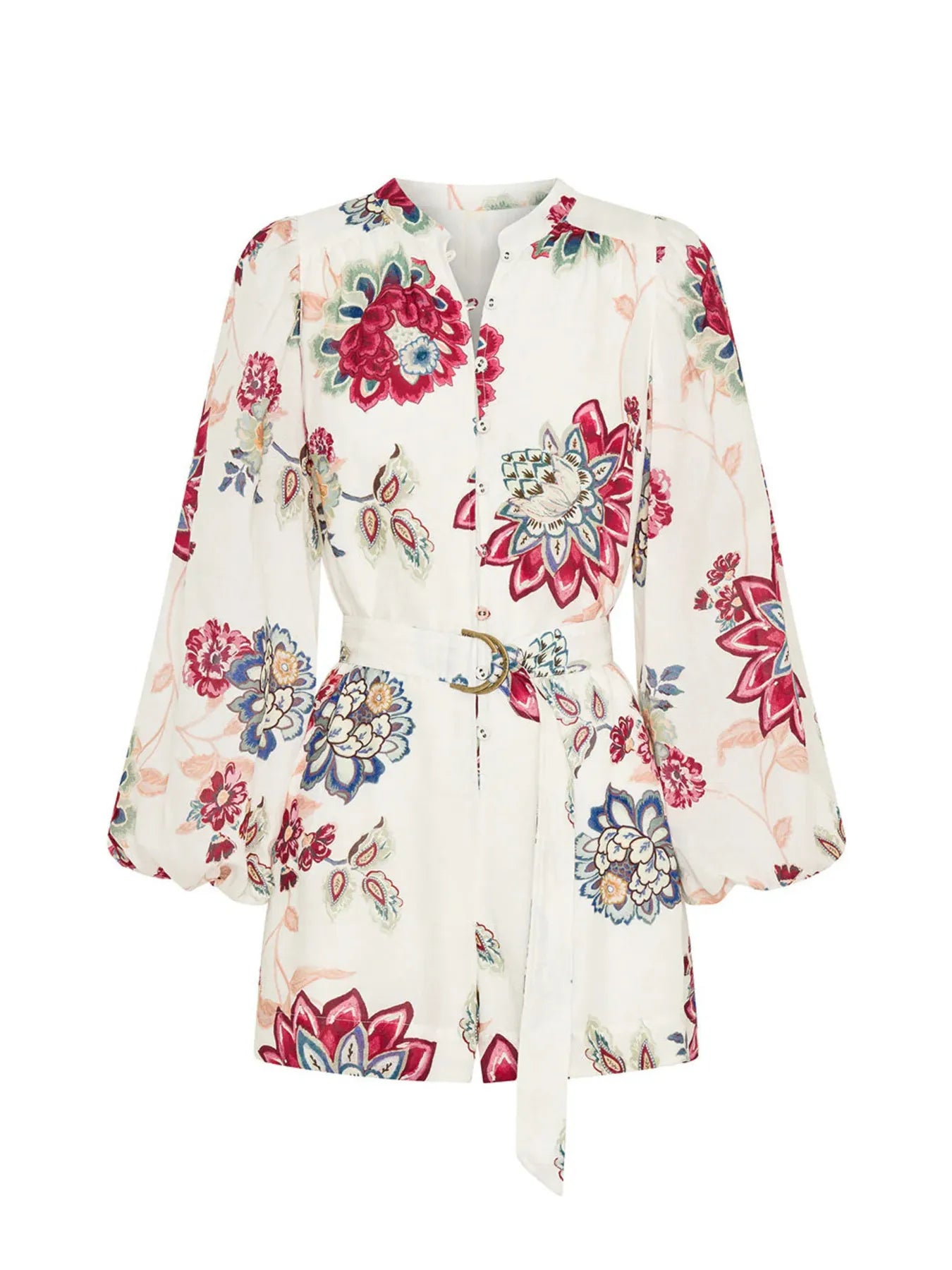 Floral Print Long-Sleeve Romper in White
