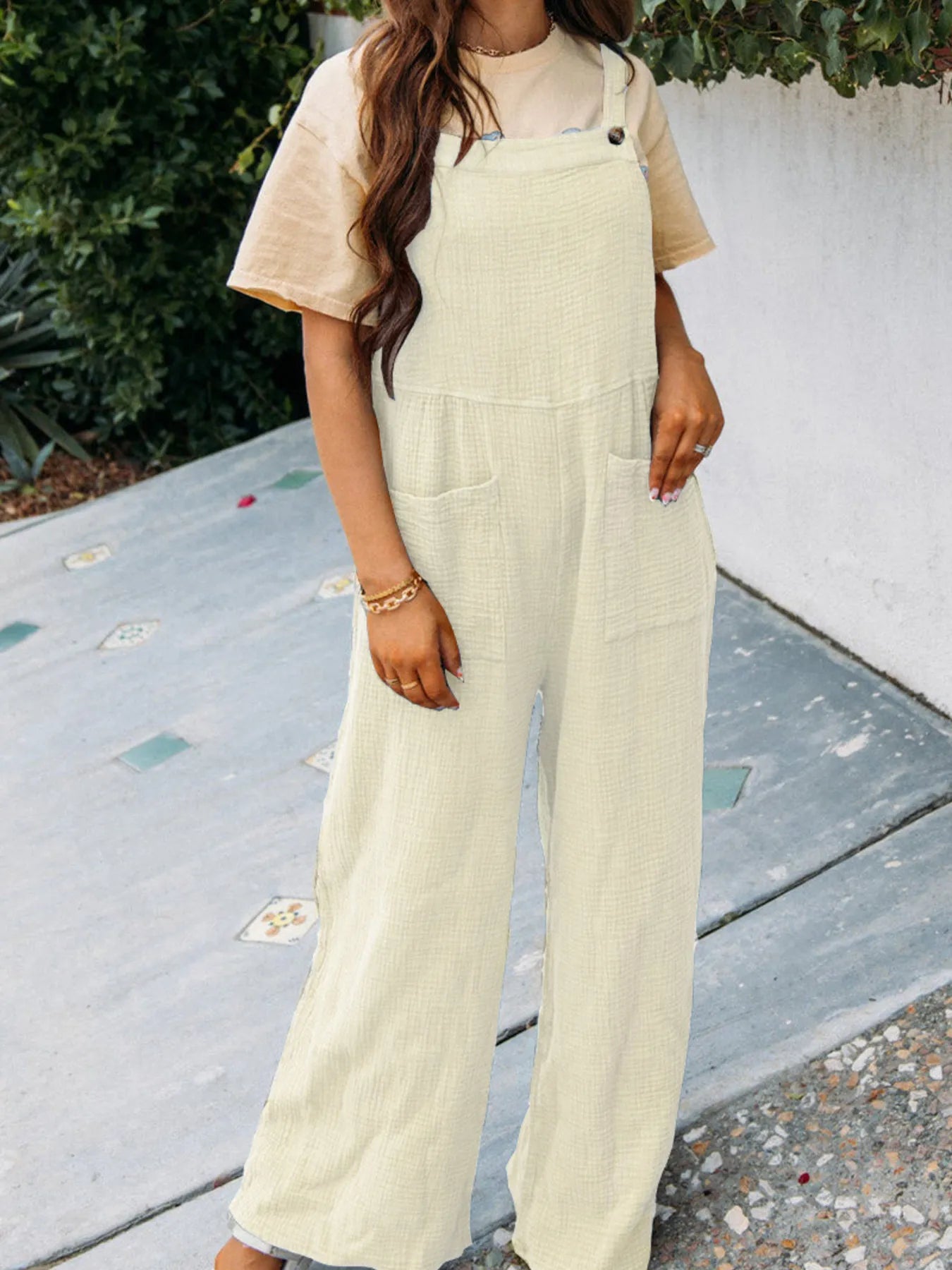 Textured Wide Leg Overalls