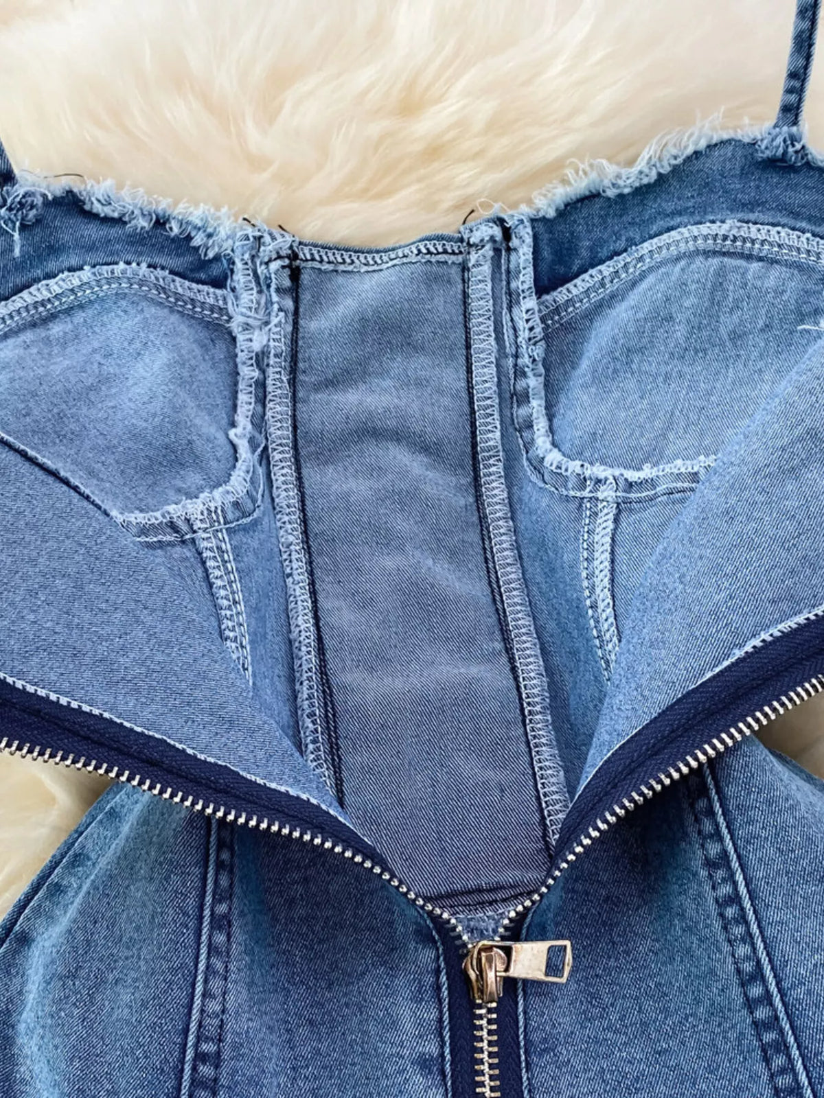 Lace-Up Denim A-Line Mini Dress in Blue