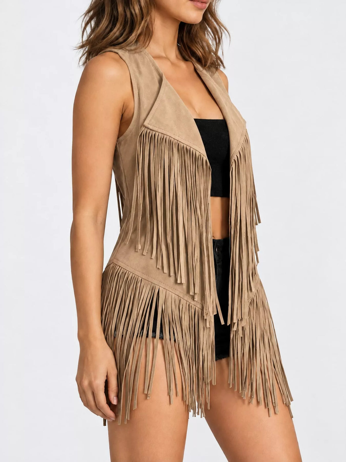 Fringed Hem Vest Coat