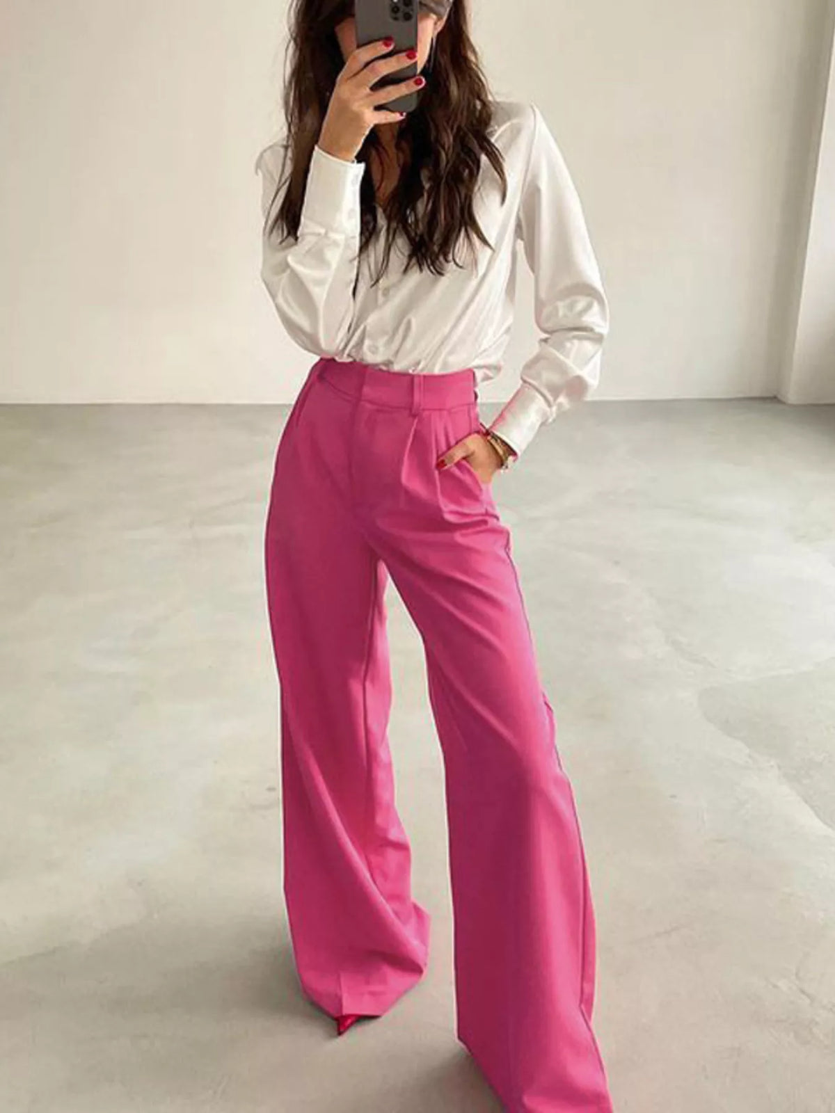 Pleated Wide Leg Pants in Blue