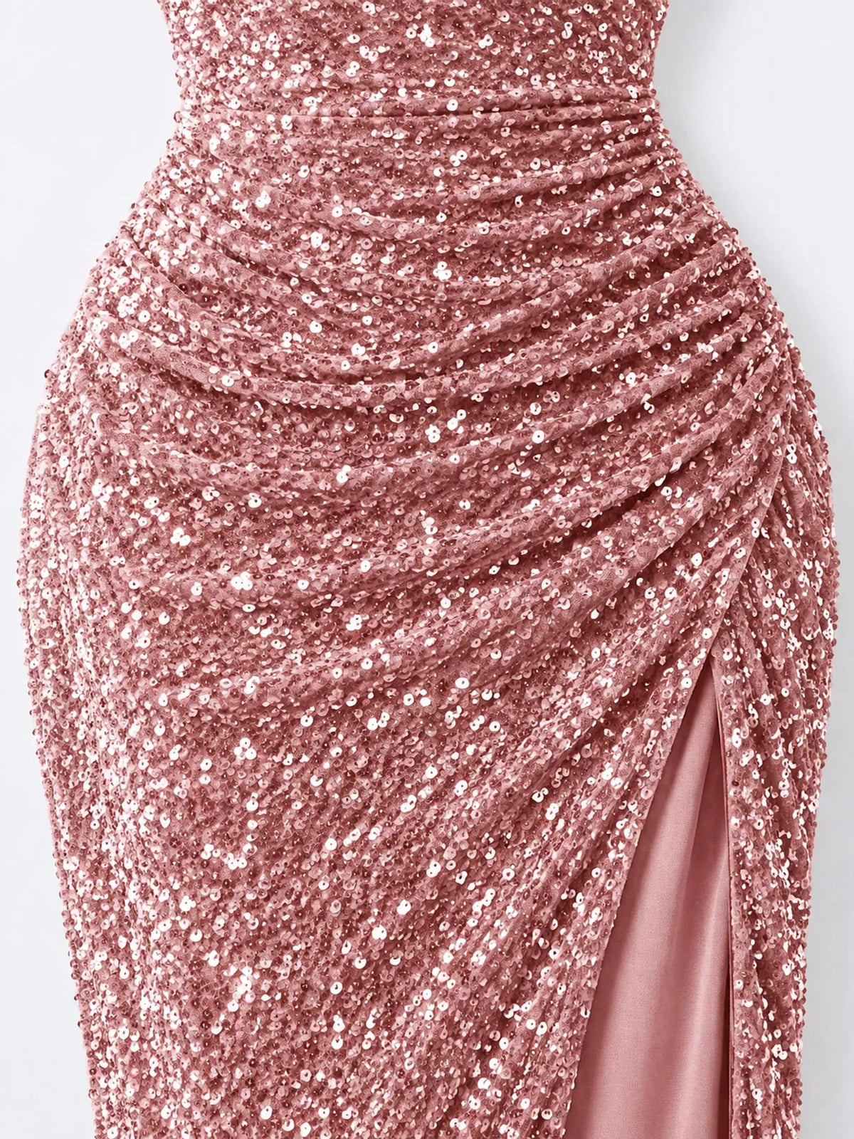 One-Shoulder Sequin High-Slit Evening Dress