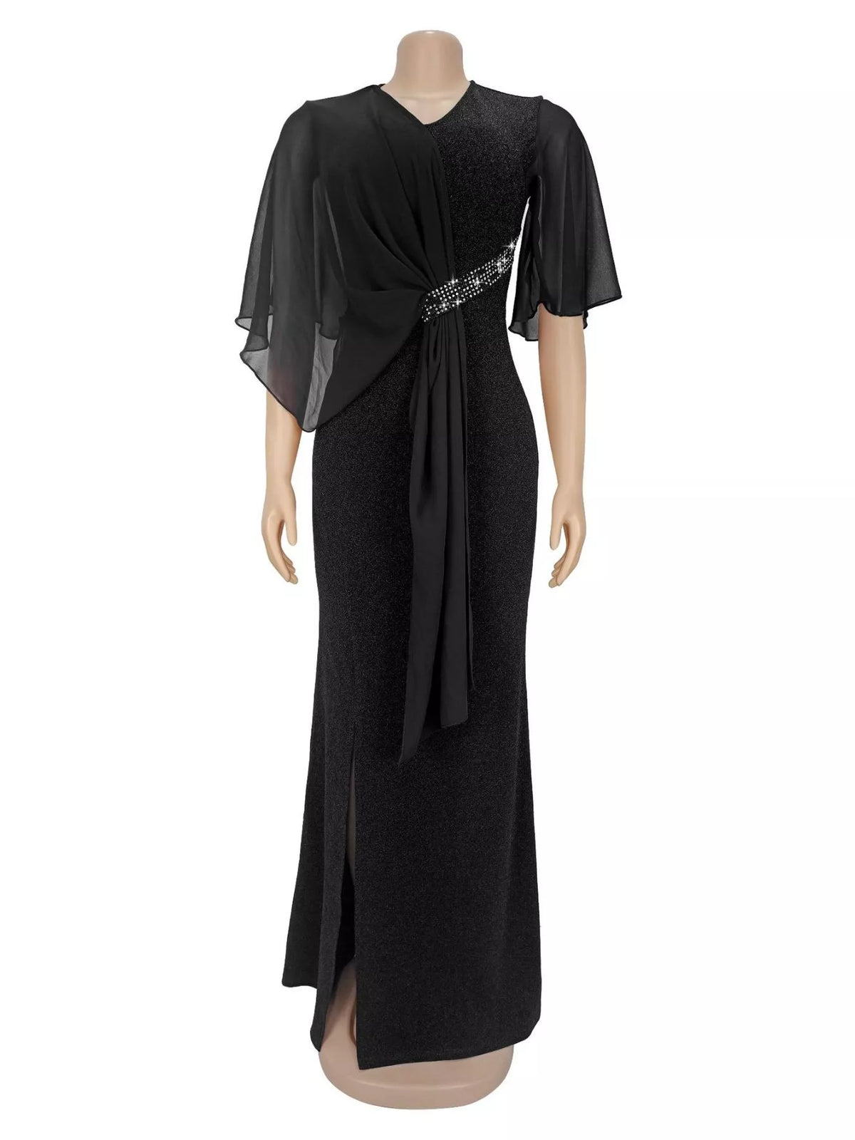 Slit Flutter Sleeve Maxi Dress in Black