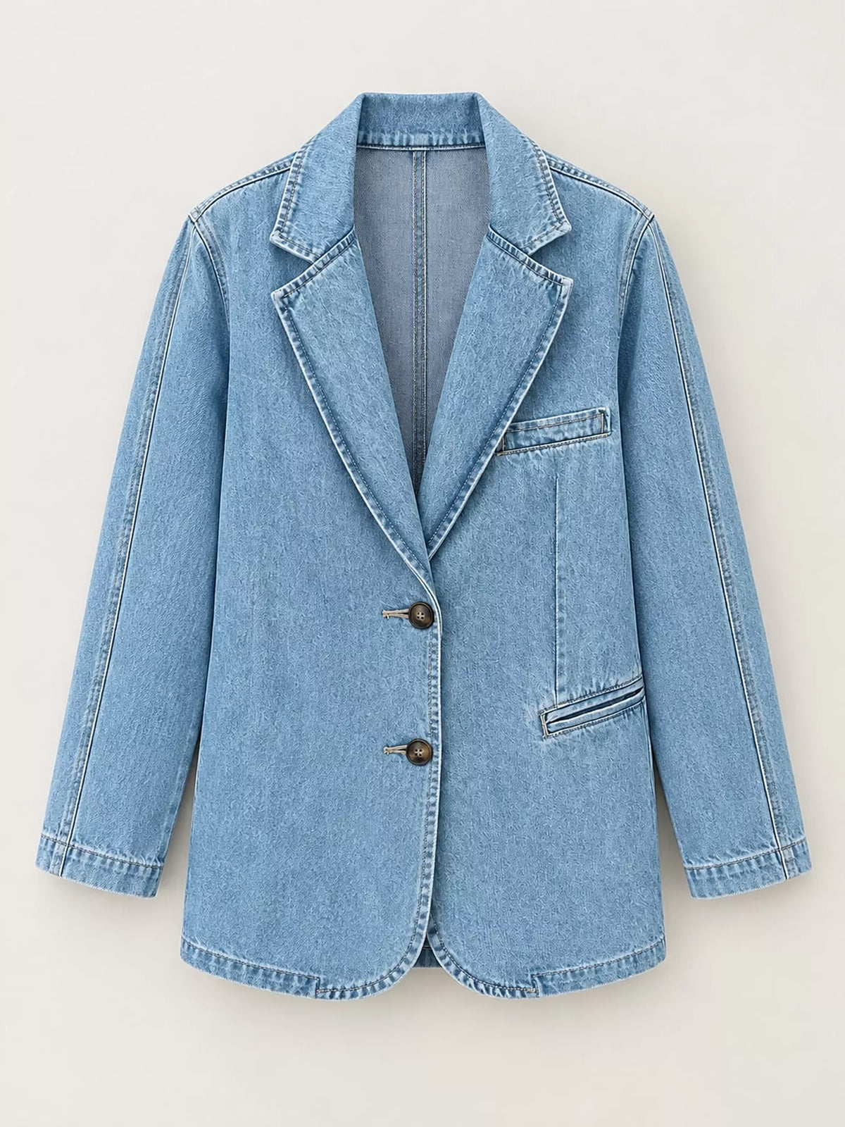 Lapel Collar Denim Jacket in Light Blue