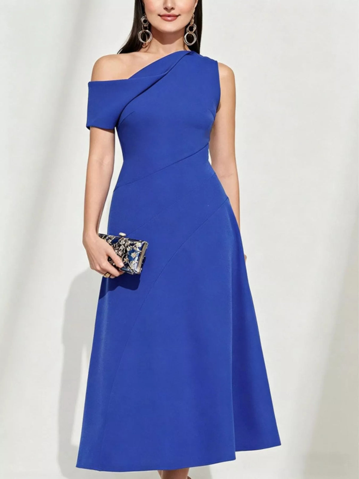 One-Shoulder Midi Dress in Royal Blue