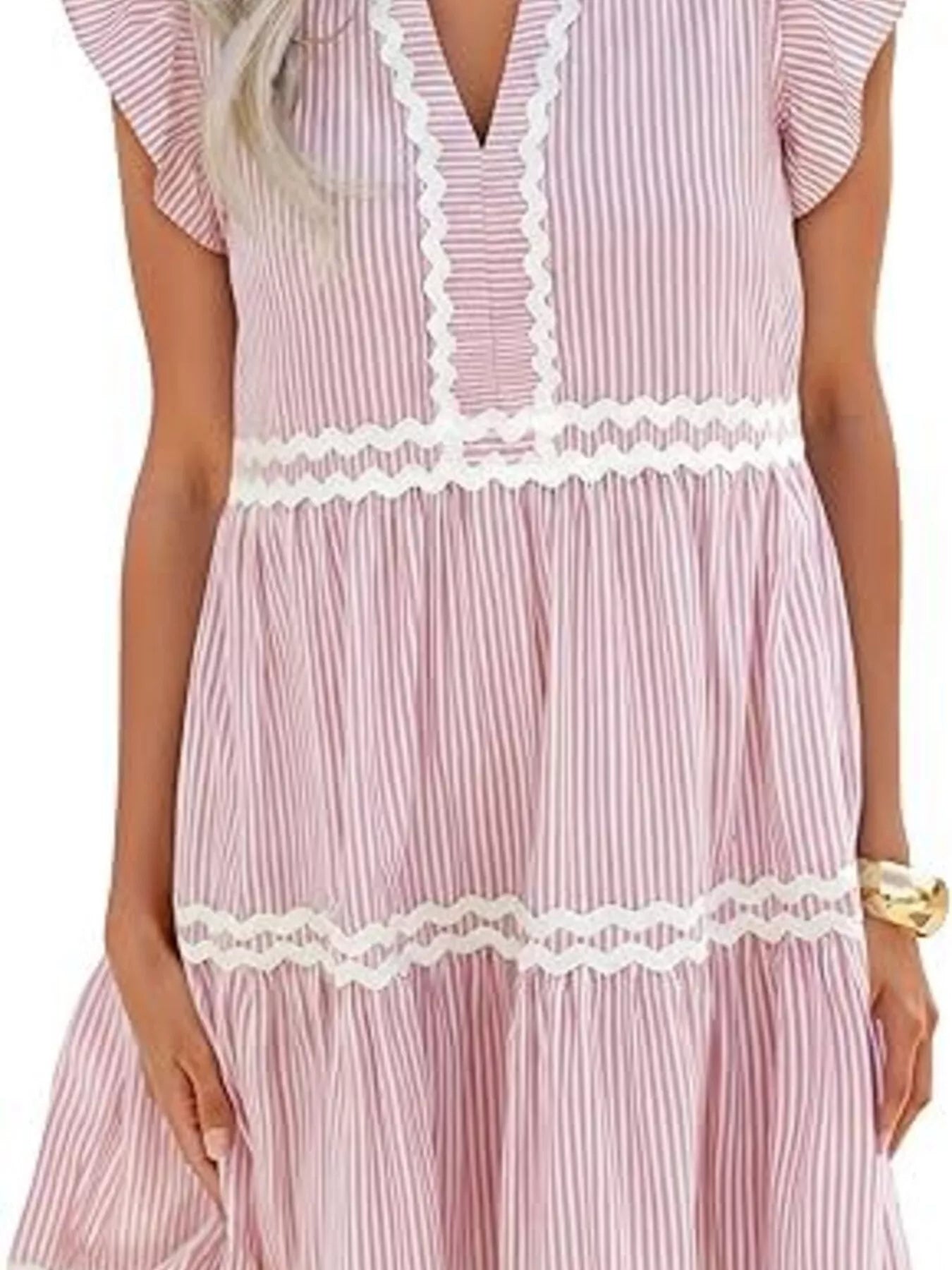 Striped Tiered Dress with Ruffle Sleeves