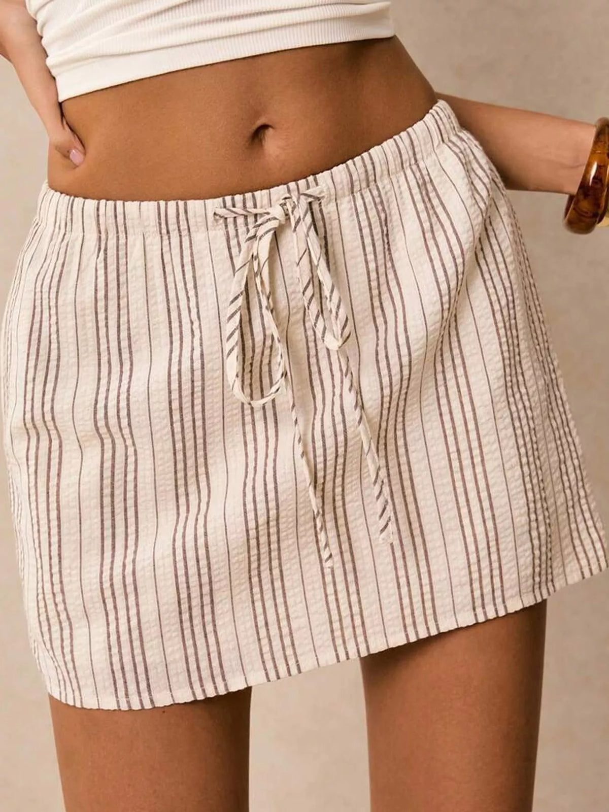 Striped Drawstring Mini Skort