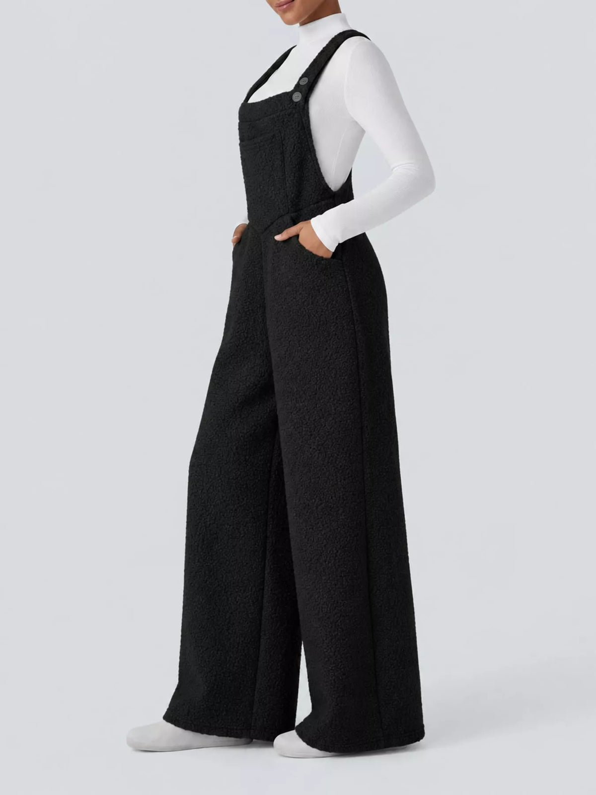 Mock Neck Top and Fleece Overalls Set