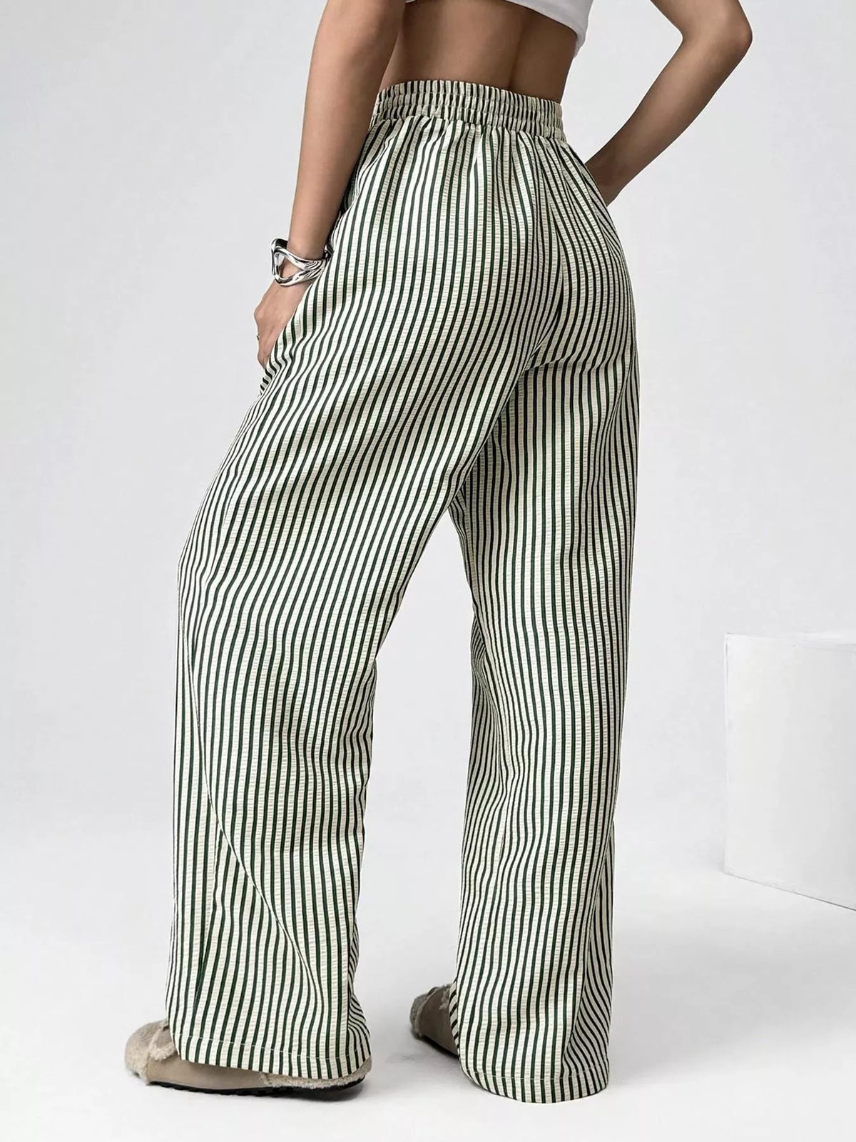 Striped High-Waisted Wide-Leg Pants