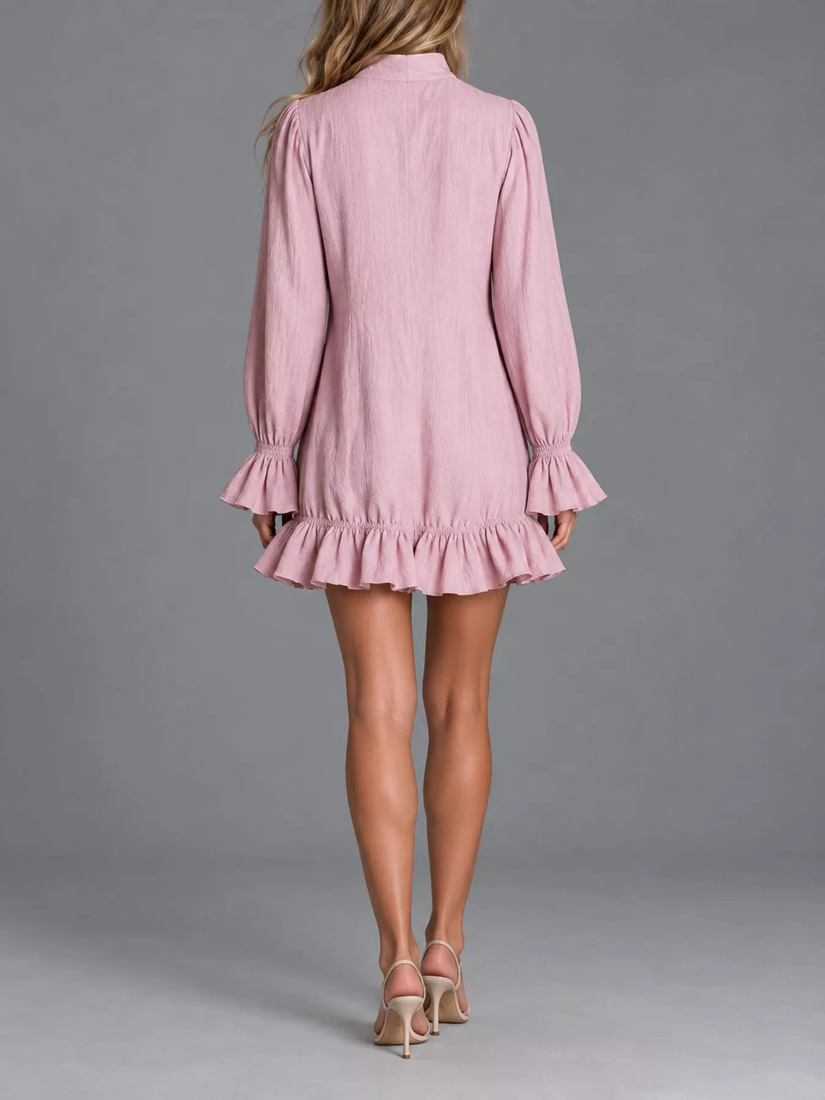 Zipper-Front Ruffle Hem Mini Dress
