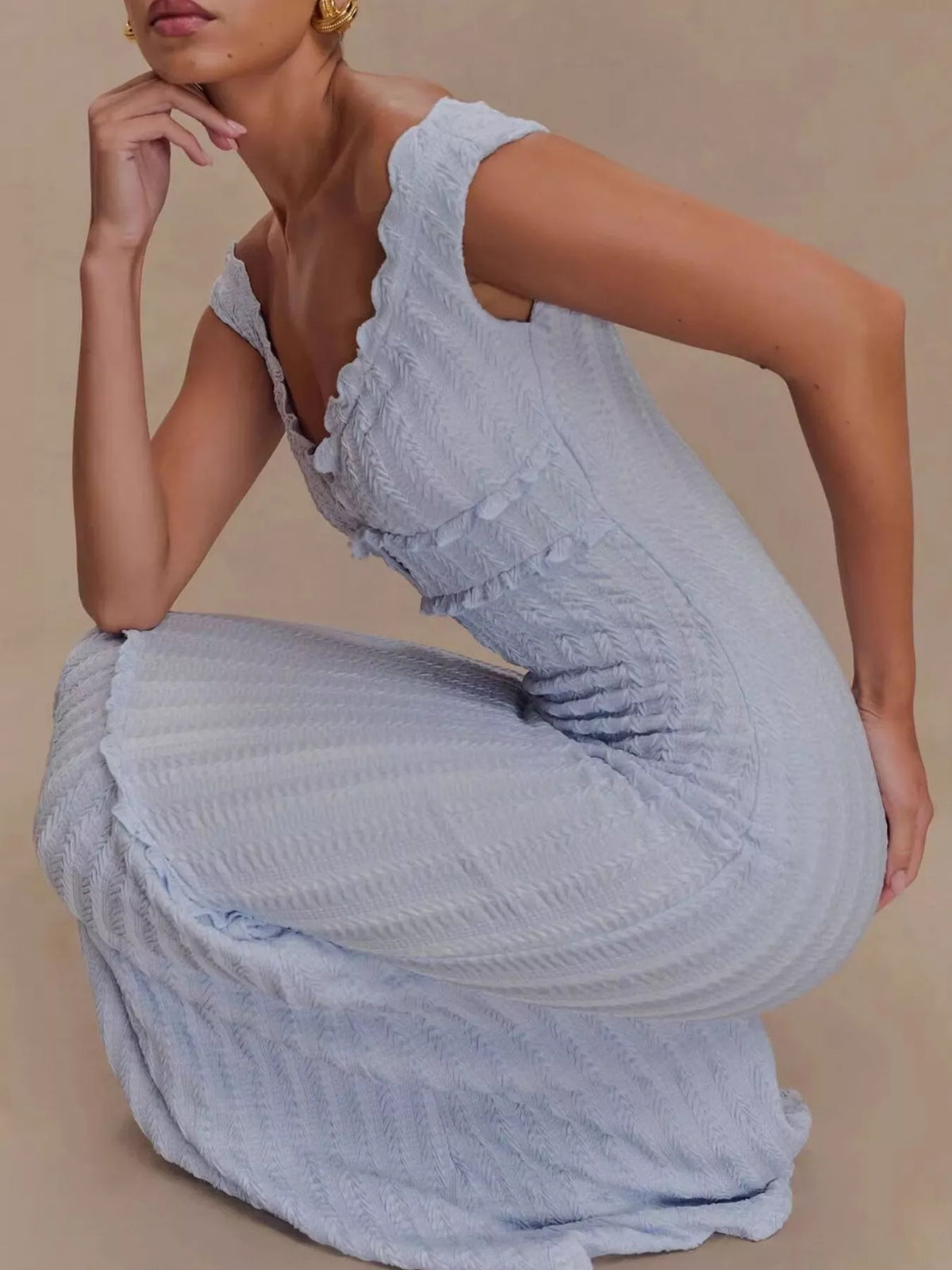 Frill Off-Shoulder Mermaid Maxi Dress in Lavender