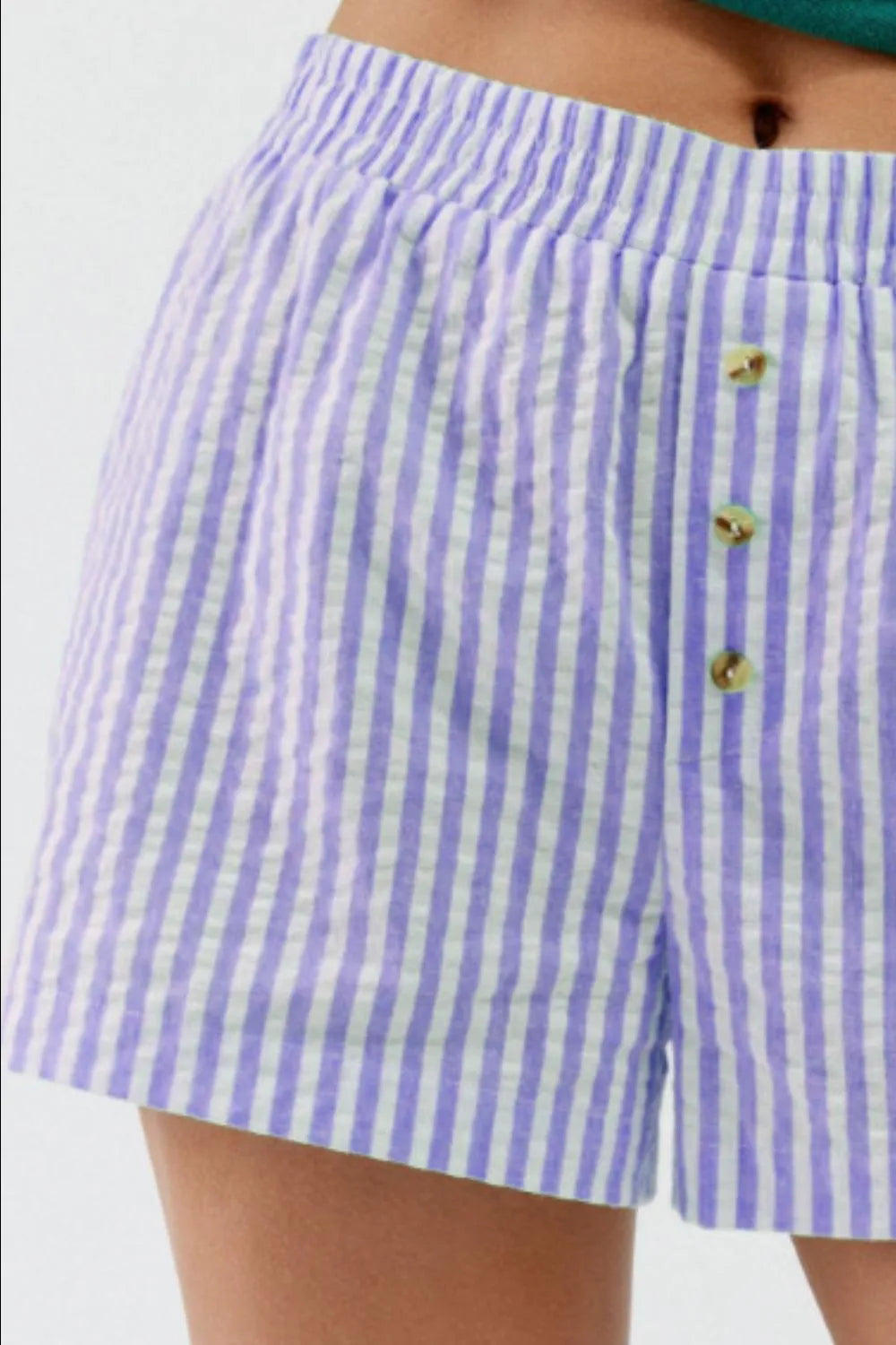 Striped Elastic Waist Shorts with Button Detail by Mystique Q