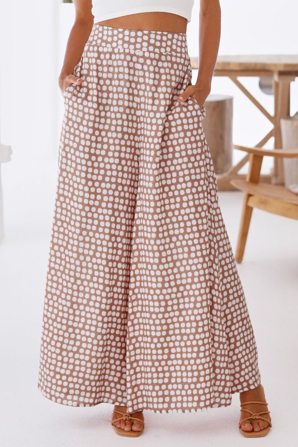 Polka Dot High Waist Wide Leg Pants in Dusty Pink