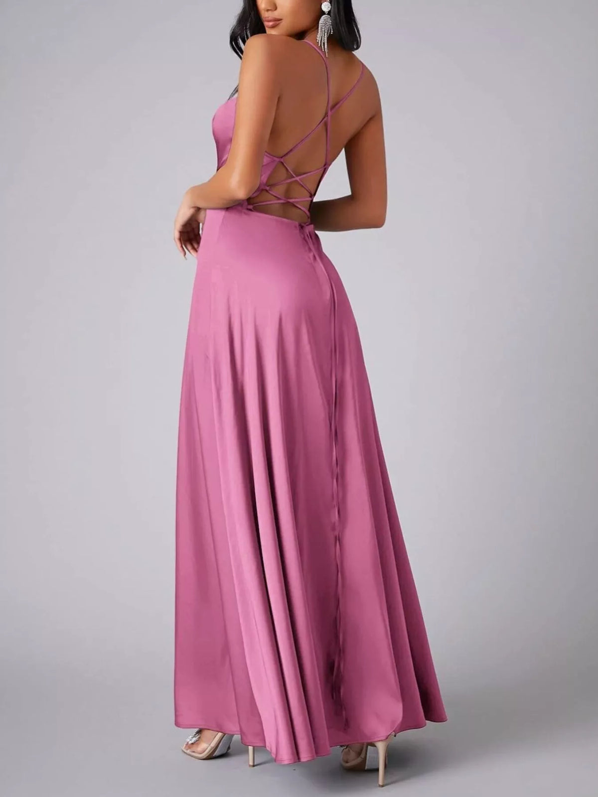 Crisscross Lace-Up Back Maxi Dress by Elegant Elements