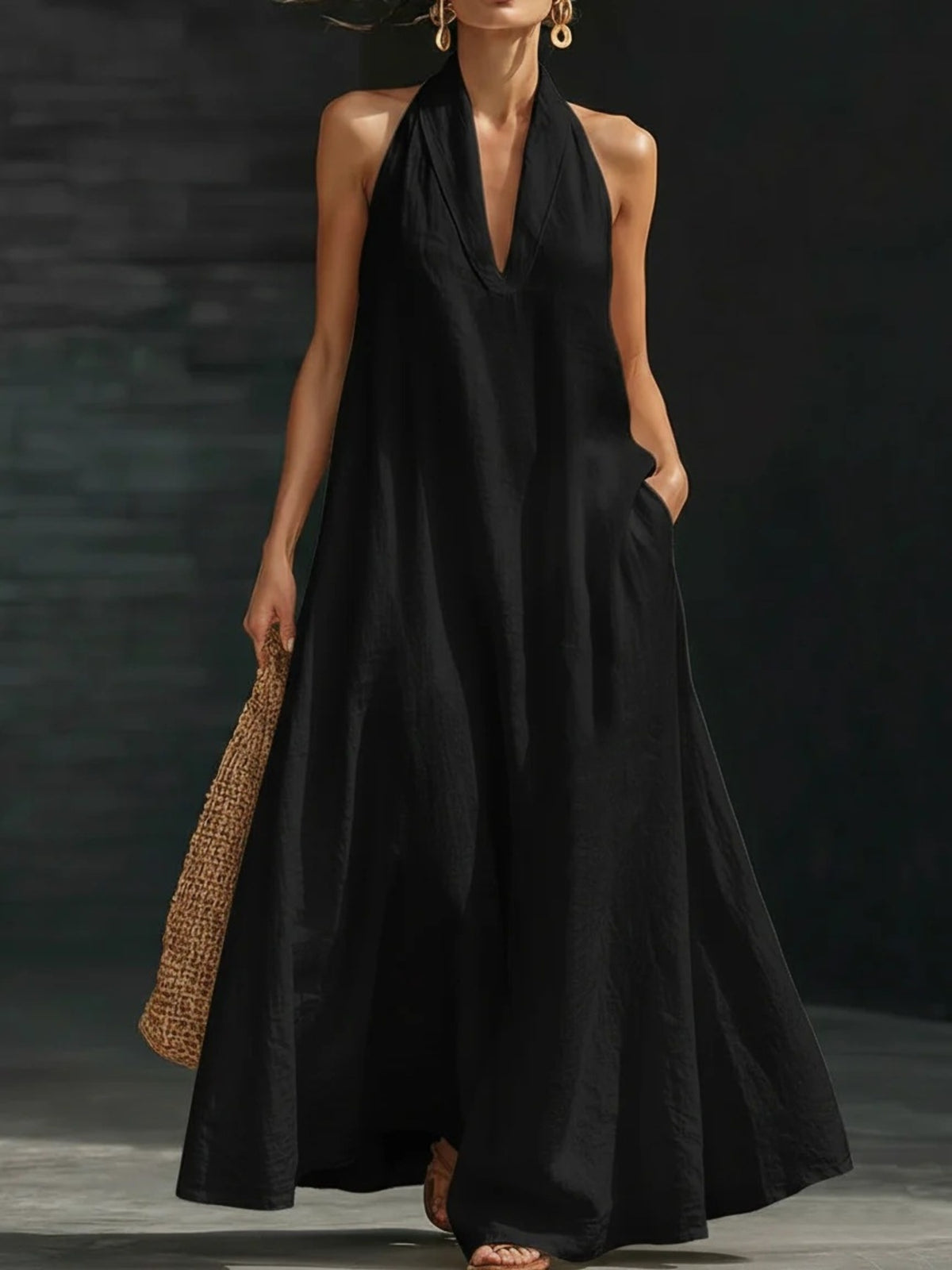 Halter Neck Pocketed Maxi Dress