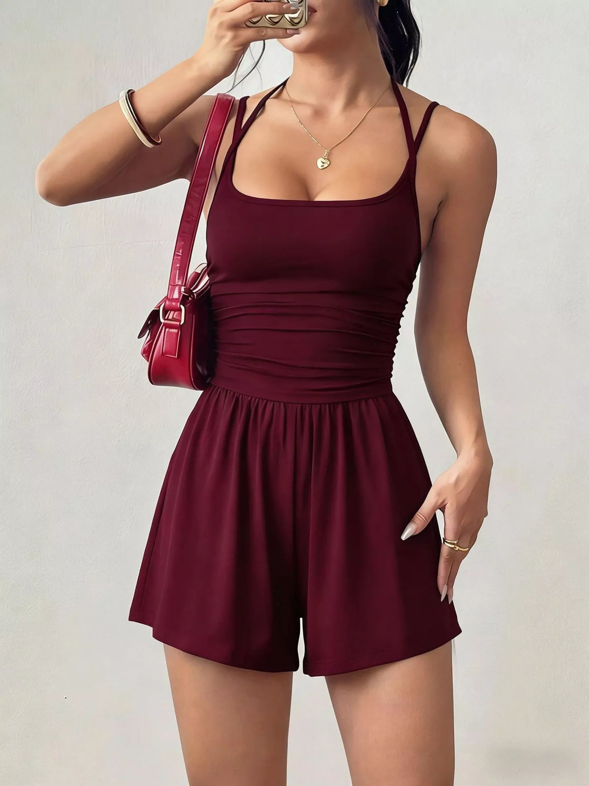 Ruched Spaghetti Strap Romper