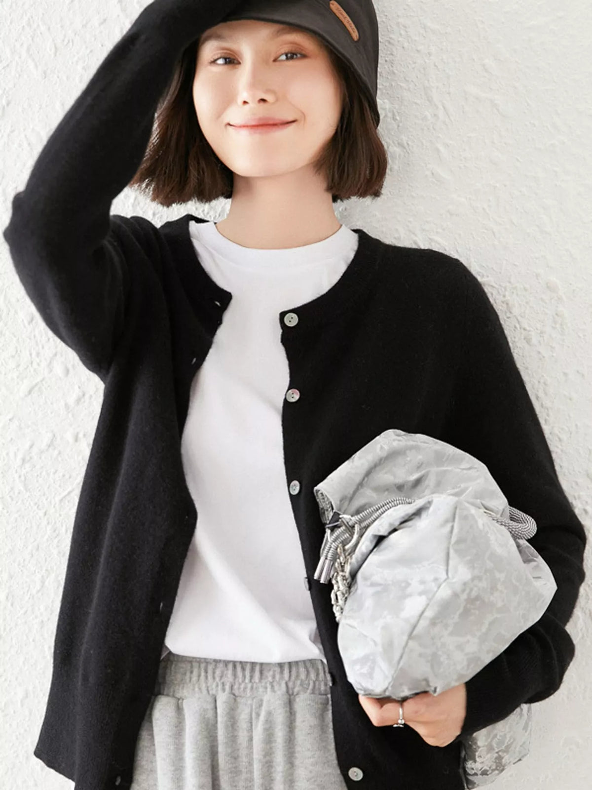 Crew Neck Button-Down Cardigan
