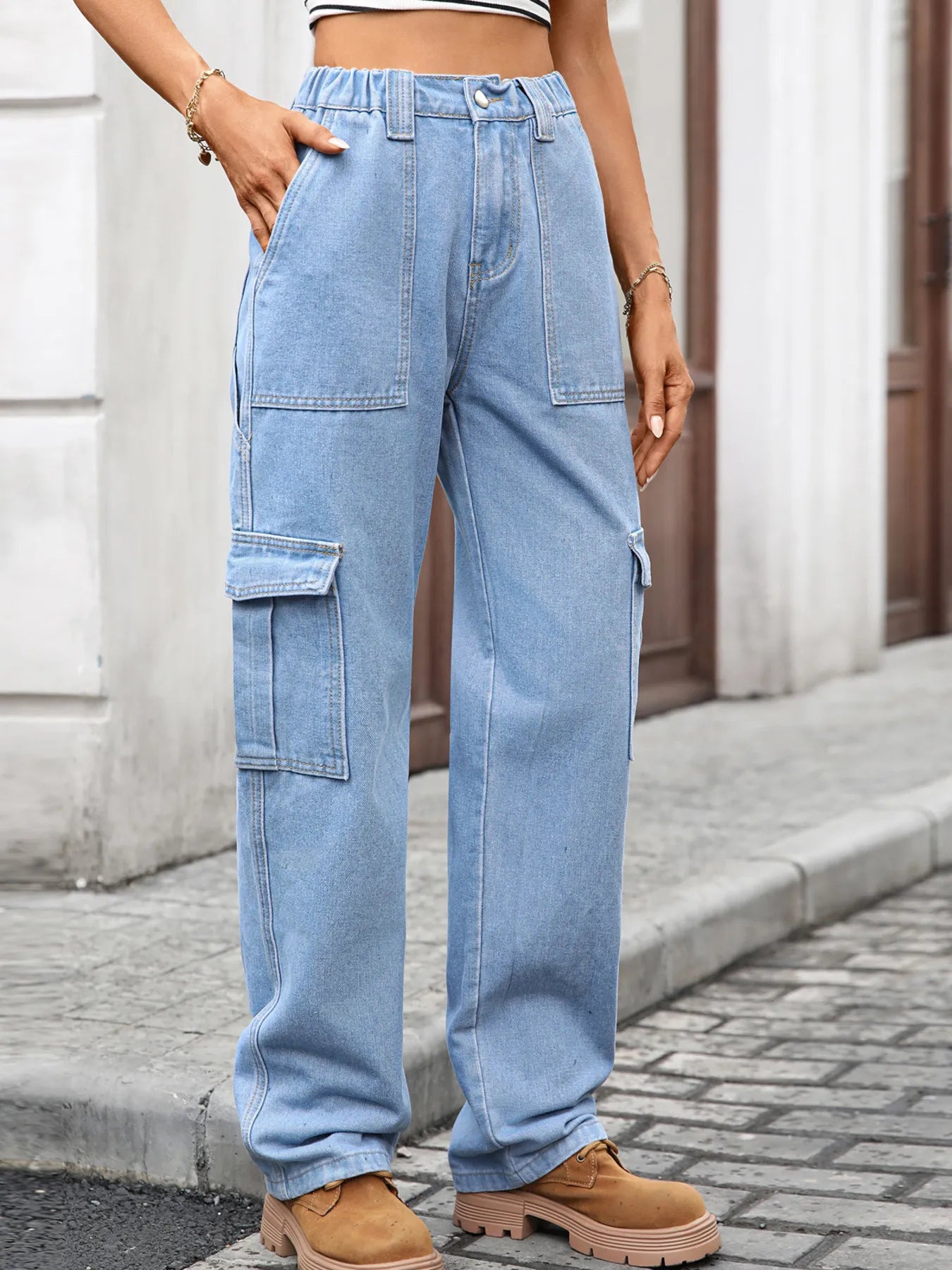 High-Waisted Cargo Jeans by Moni Wear