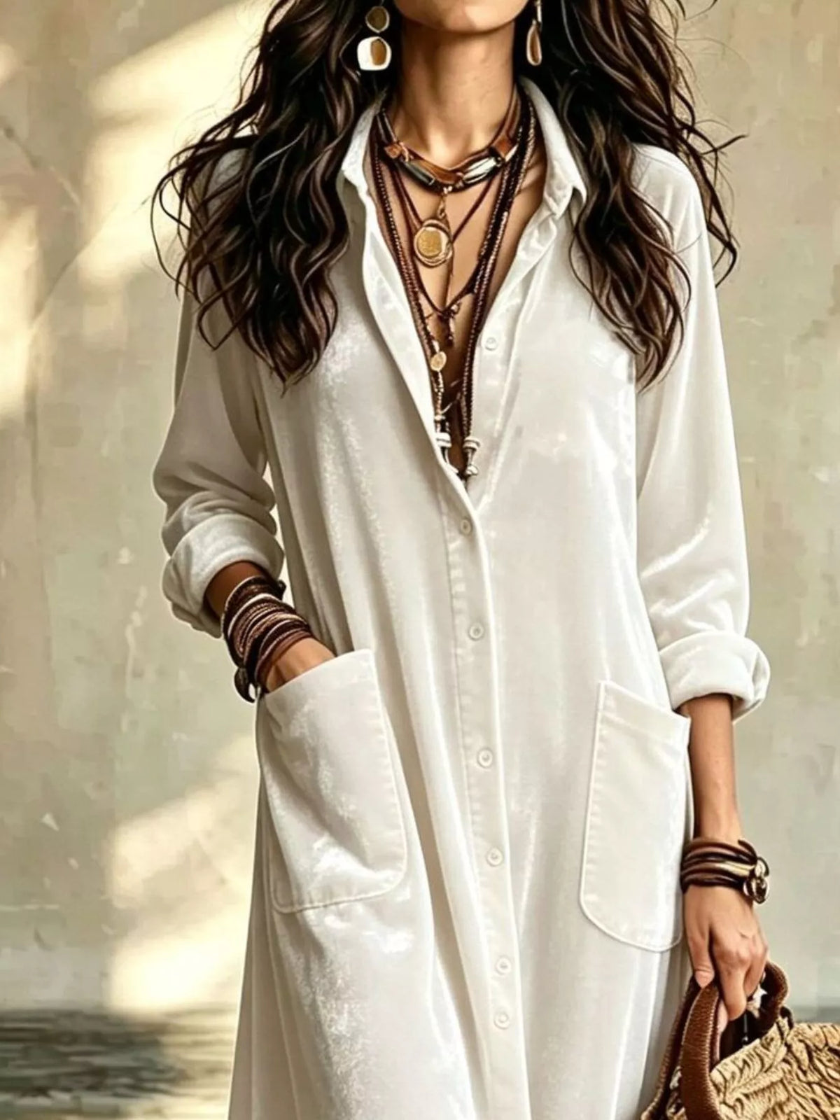 Bohemian Velvet Button-Down Maxi Dress