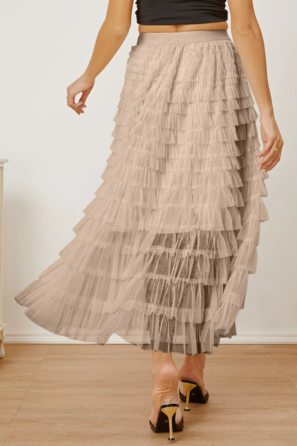 Ruched High-Waist Tiered Skirt by MDML