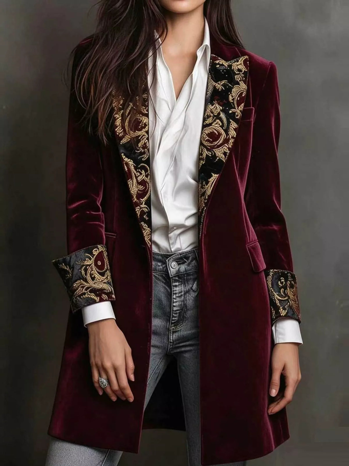Floral Lapel Velvet Blazer