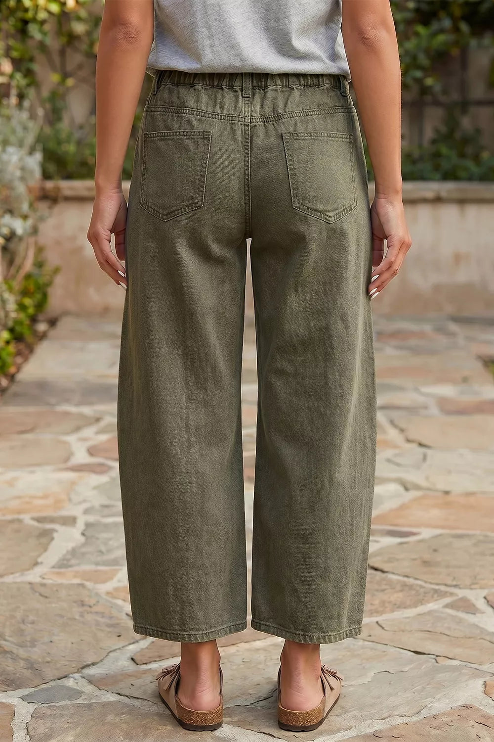 Square Patch Pocket Barrel Jeans in Army Green