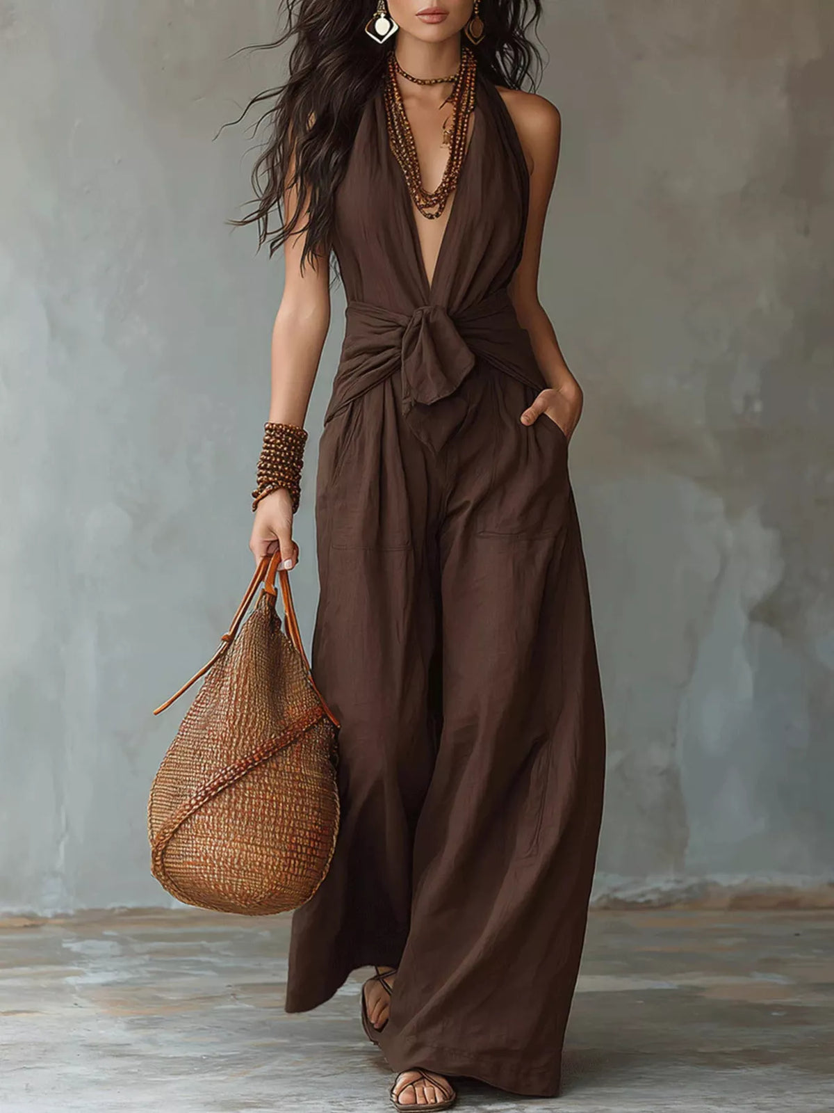 Backless Halter Neck Wide Leg Jumpsuit