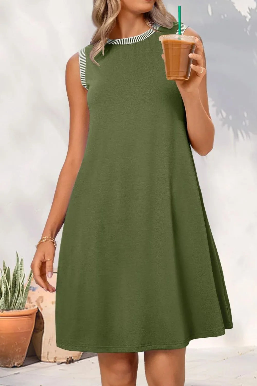 Round Neck Sleeveless Tank Dress with Pockets