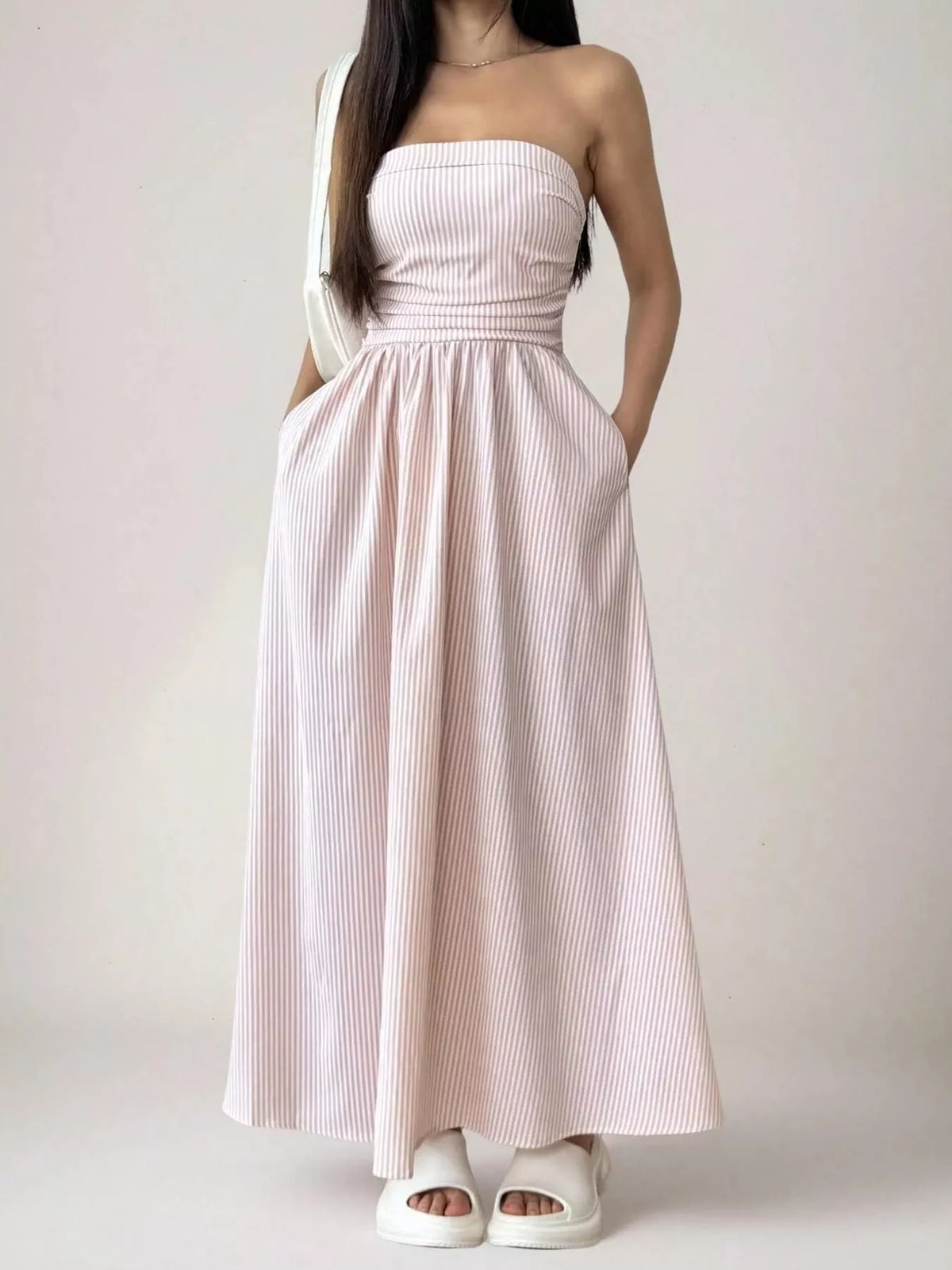 Smocked Strapless Striped Maxi Dress by Calliope
