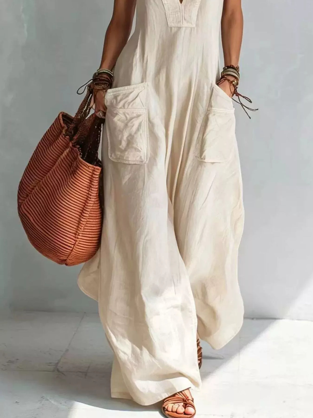 V-Neck Sleeveless Wide Leg Jumpsuit
