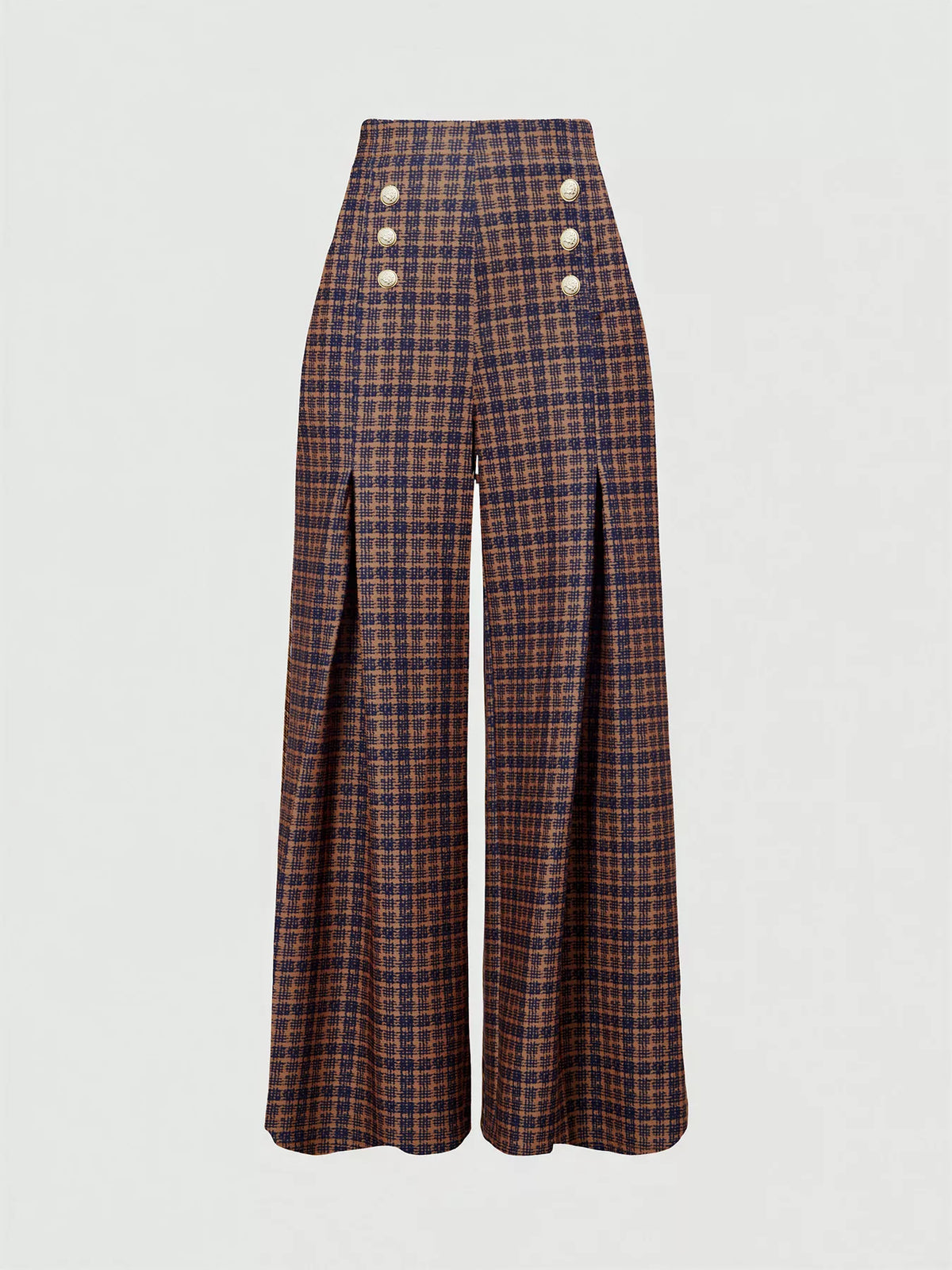 Plaid Wide-Leg Pants in Brown
