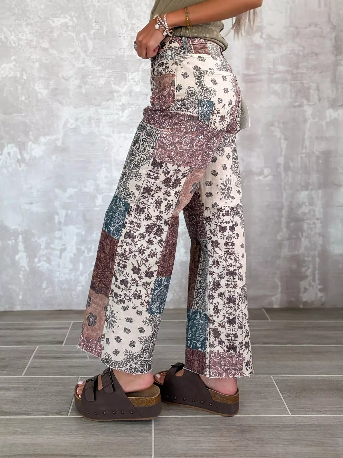 Boho Patchwork Flare Pants in Red
