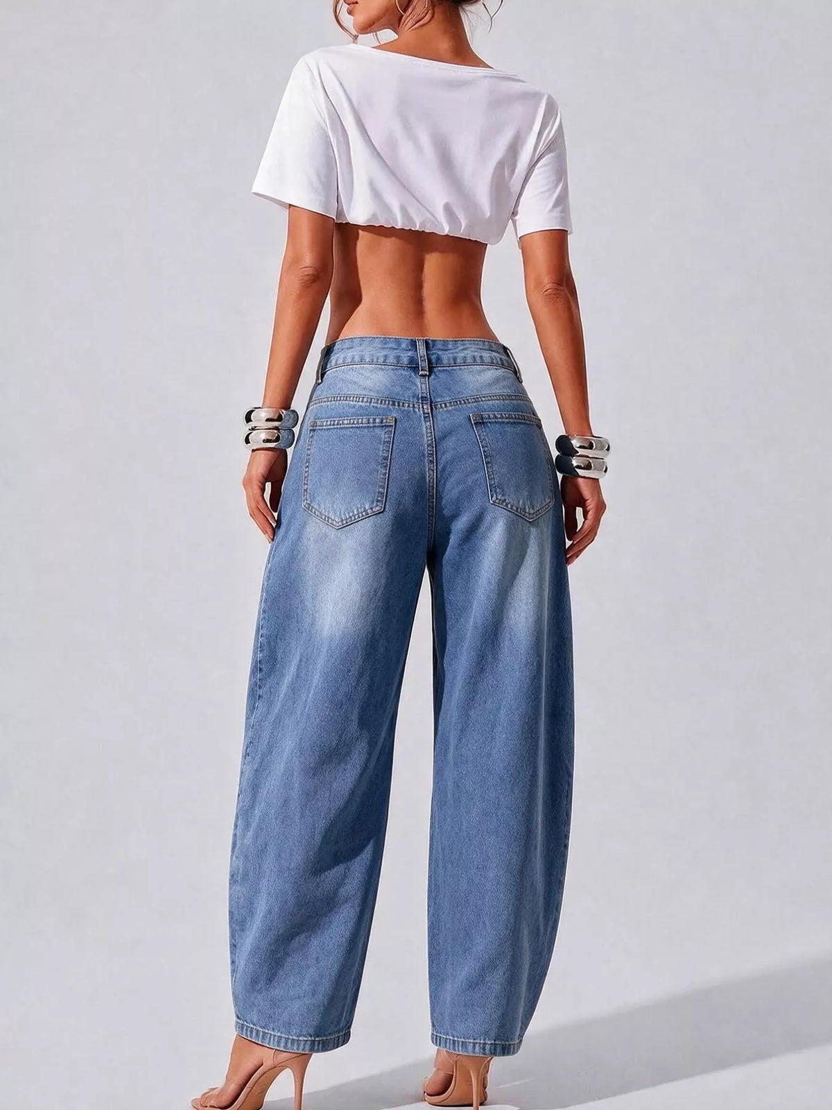 Decorative Button Wide Leg Jeans