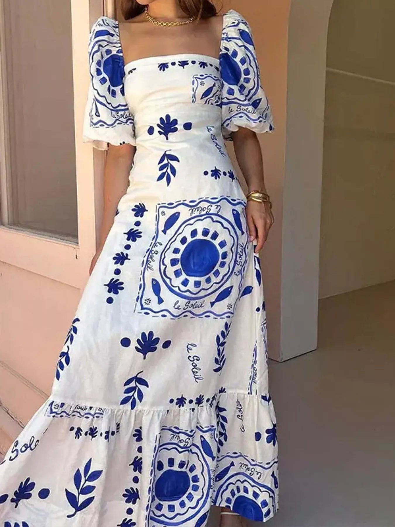 Floral Print Puff Sleeve Maxi Dress