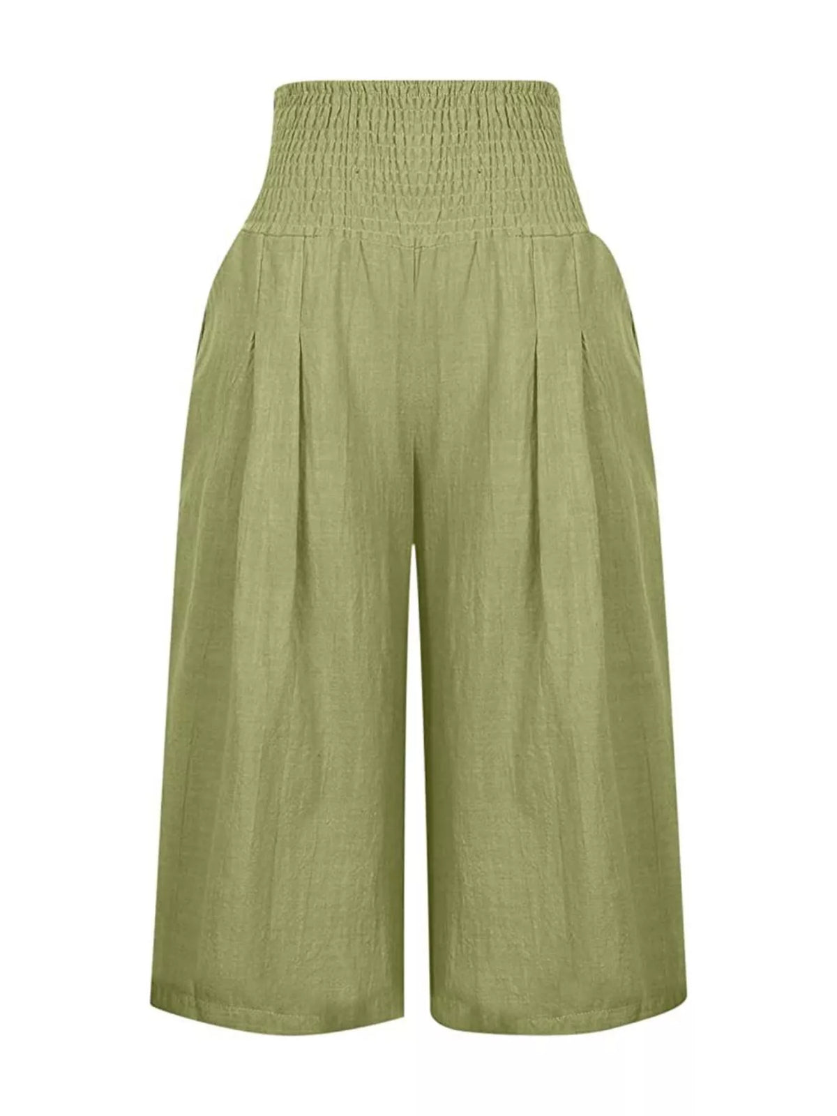 Smocked Wide-Leg Capri Pants