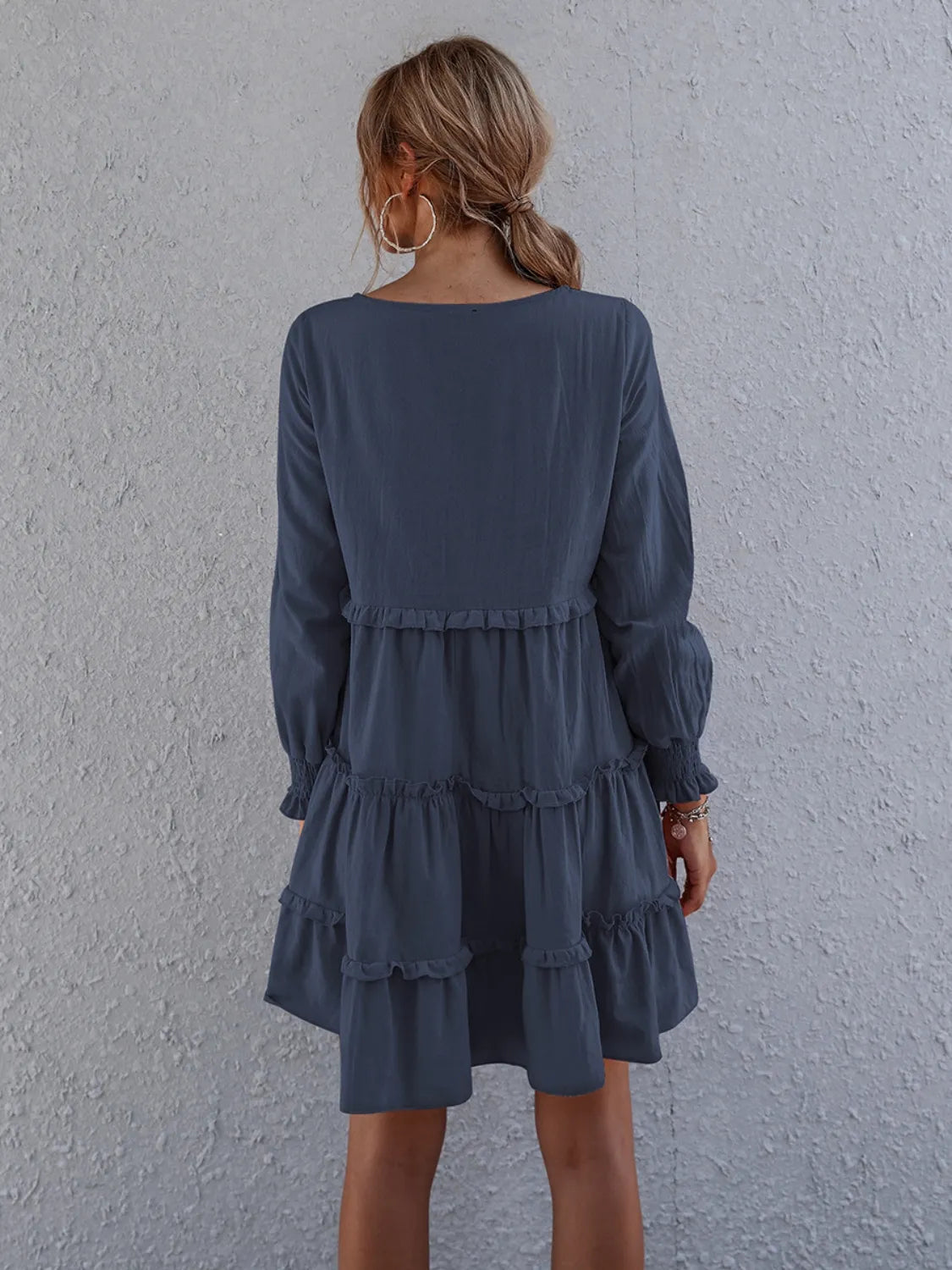Frill Tiered Long-Sleeve Mini Dress