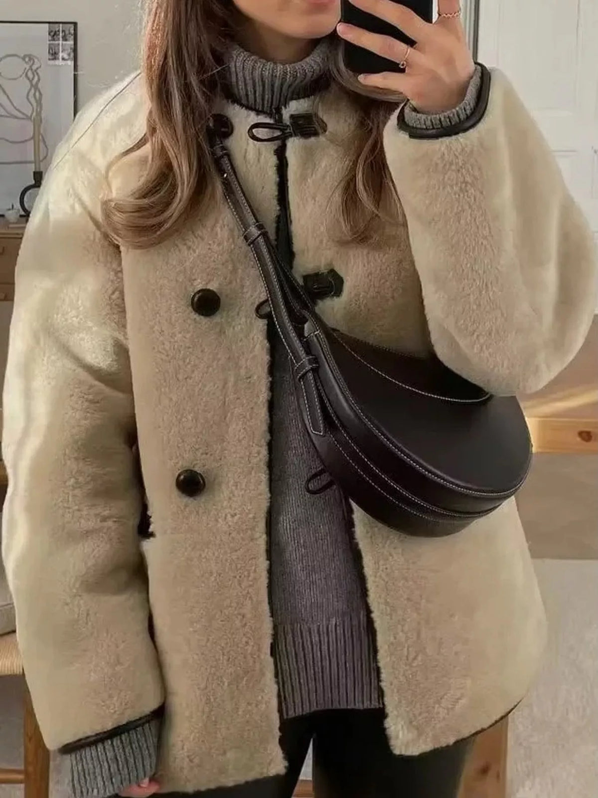 Faux Shearling Toggle Coat in As Pictured