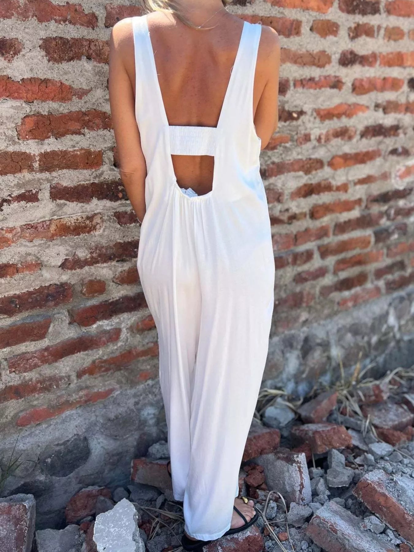 Button-Front Wide Leg Jumpsuit