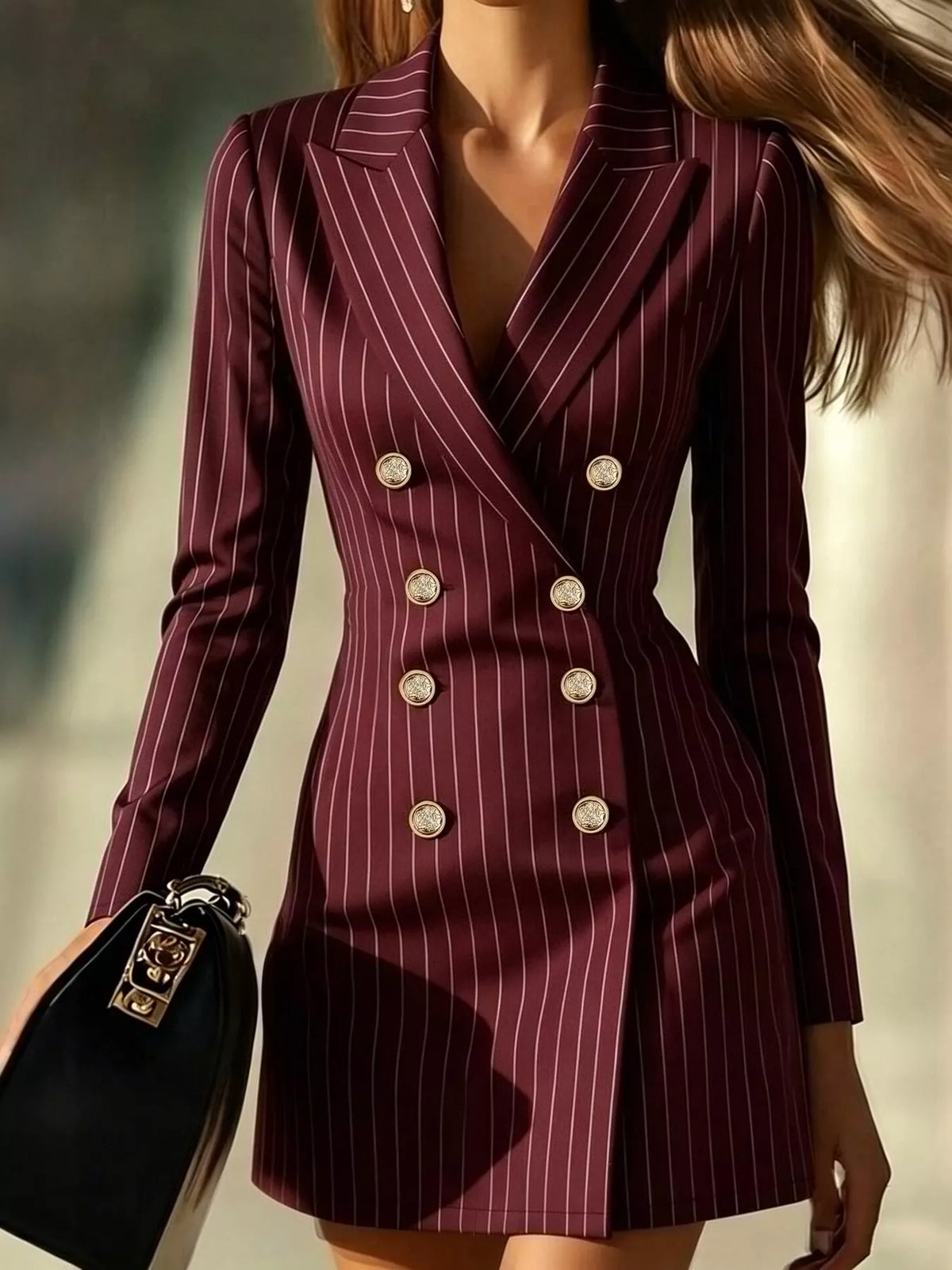 Striped Double-Breasted Blazer Dress