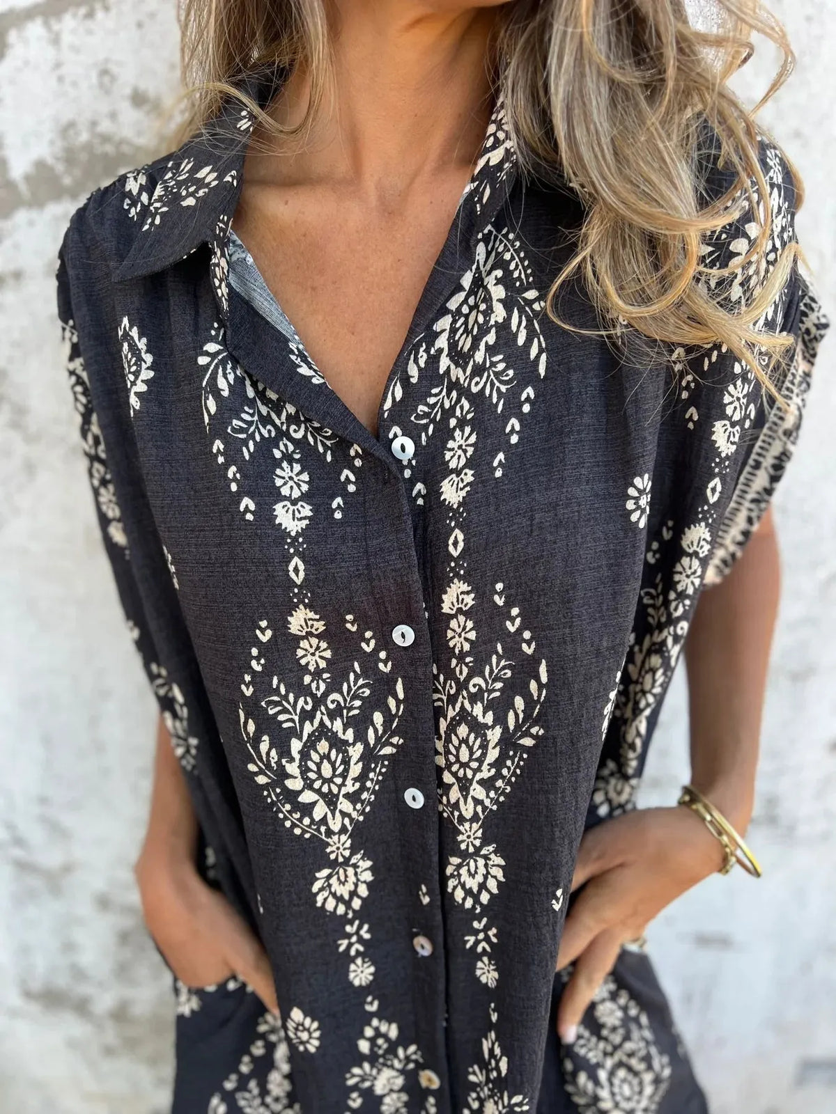 Printed Button-Up Shirt Dress