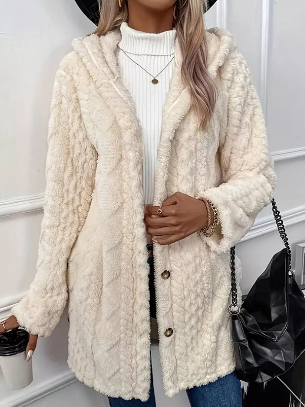 Cozy Cable-Knit Faux Fur Hooded Jacket