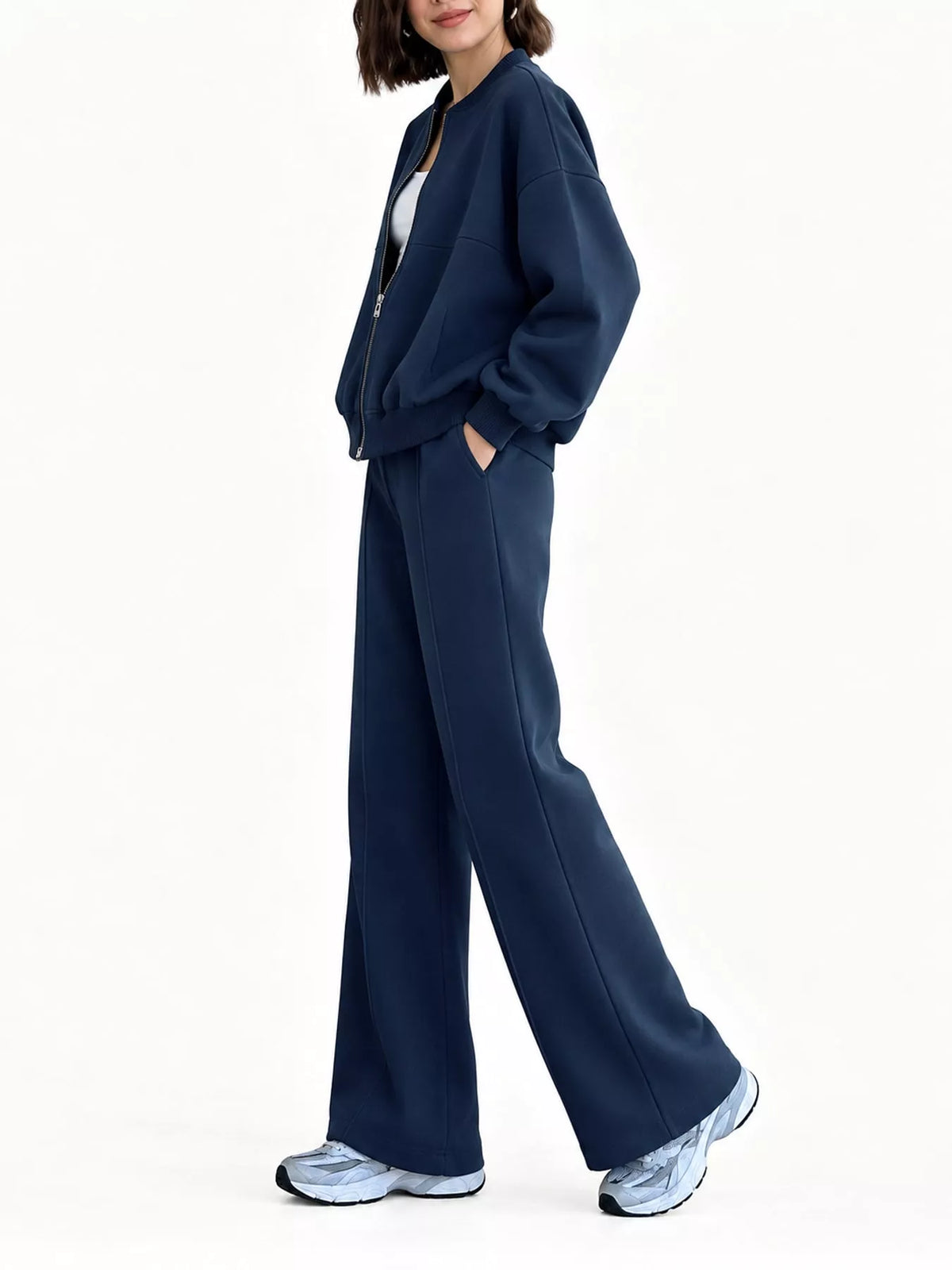 Zip-Up Jacket and Wide-Leg Sweatpants Set