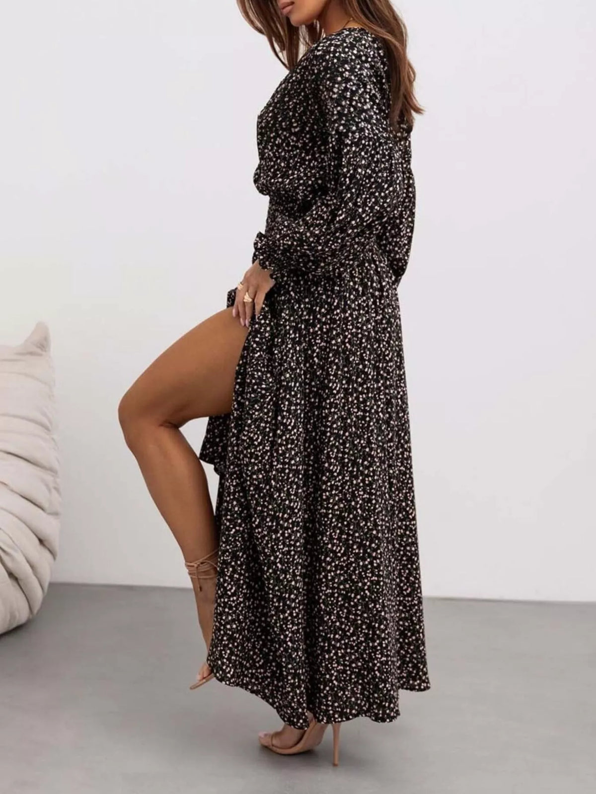 Printed Maxi Dress with Plunging Neckline