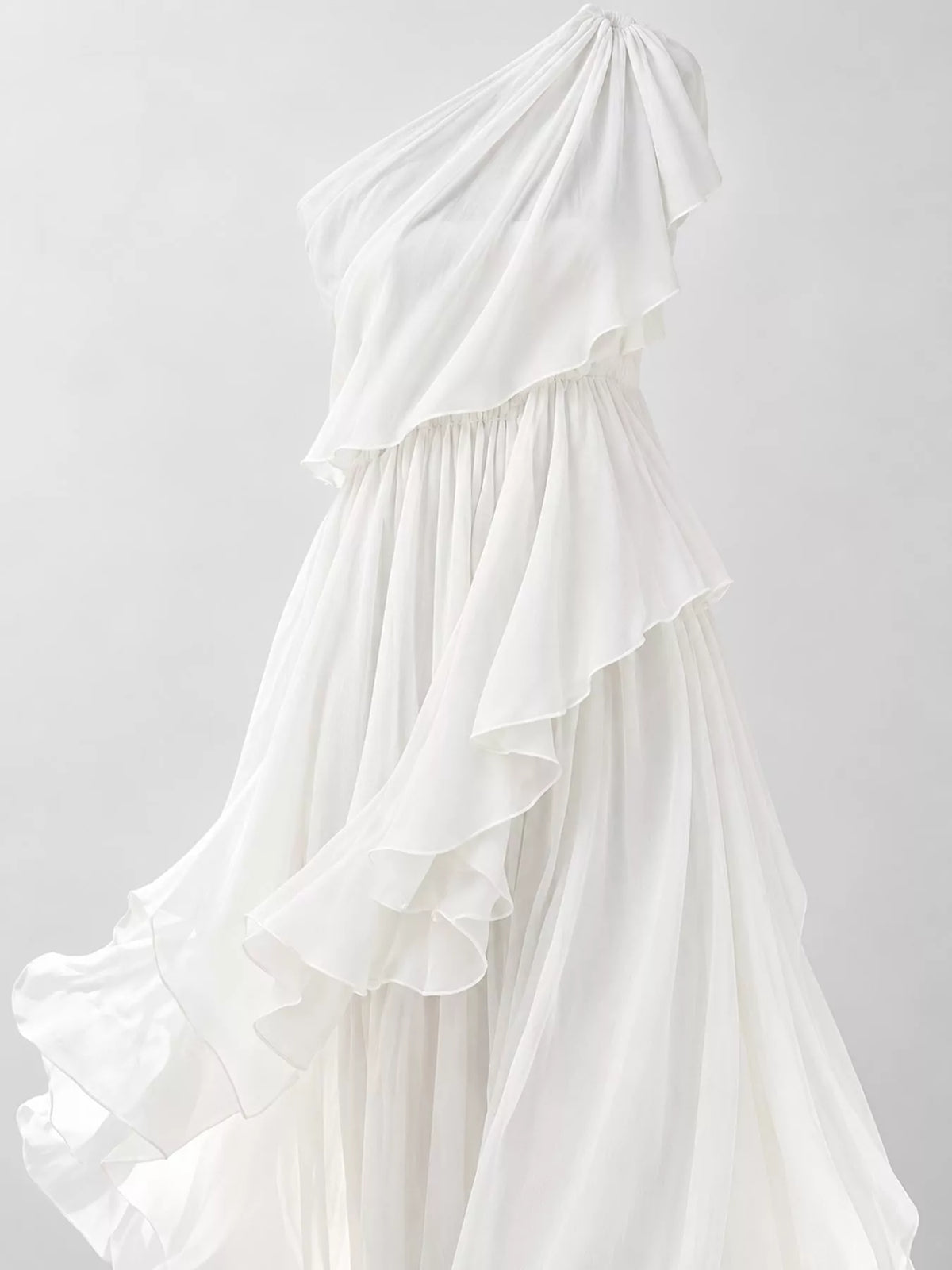 One-Shoulder Ruffled Chiffon Maxi Dress