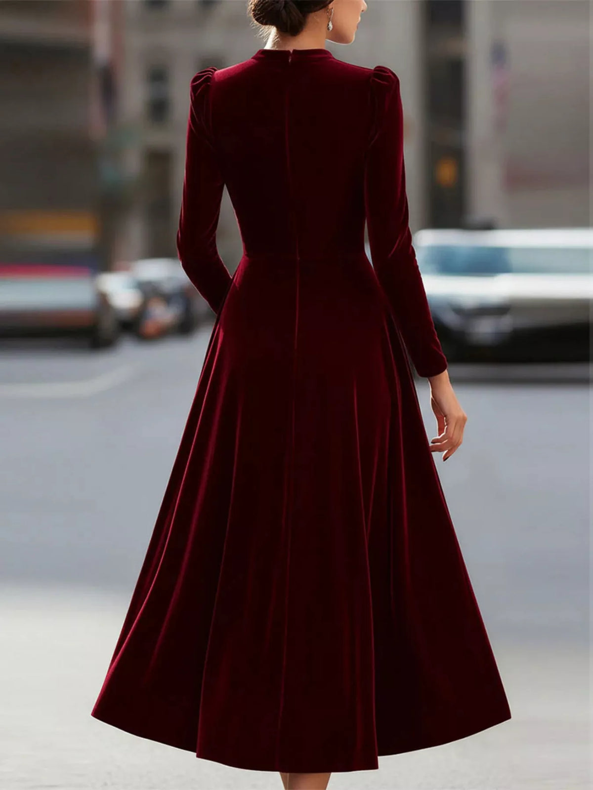 Velvet Long Sleeve A-Line Dress