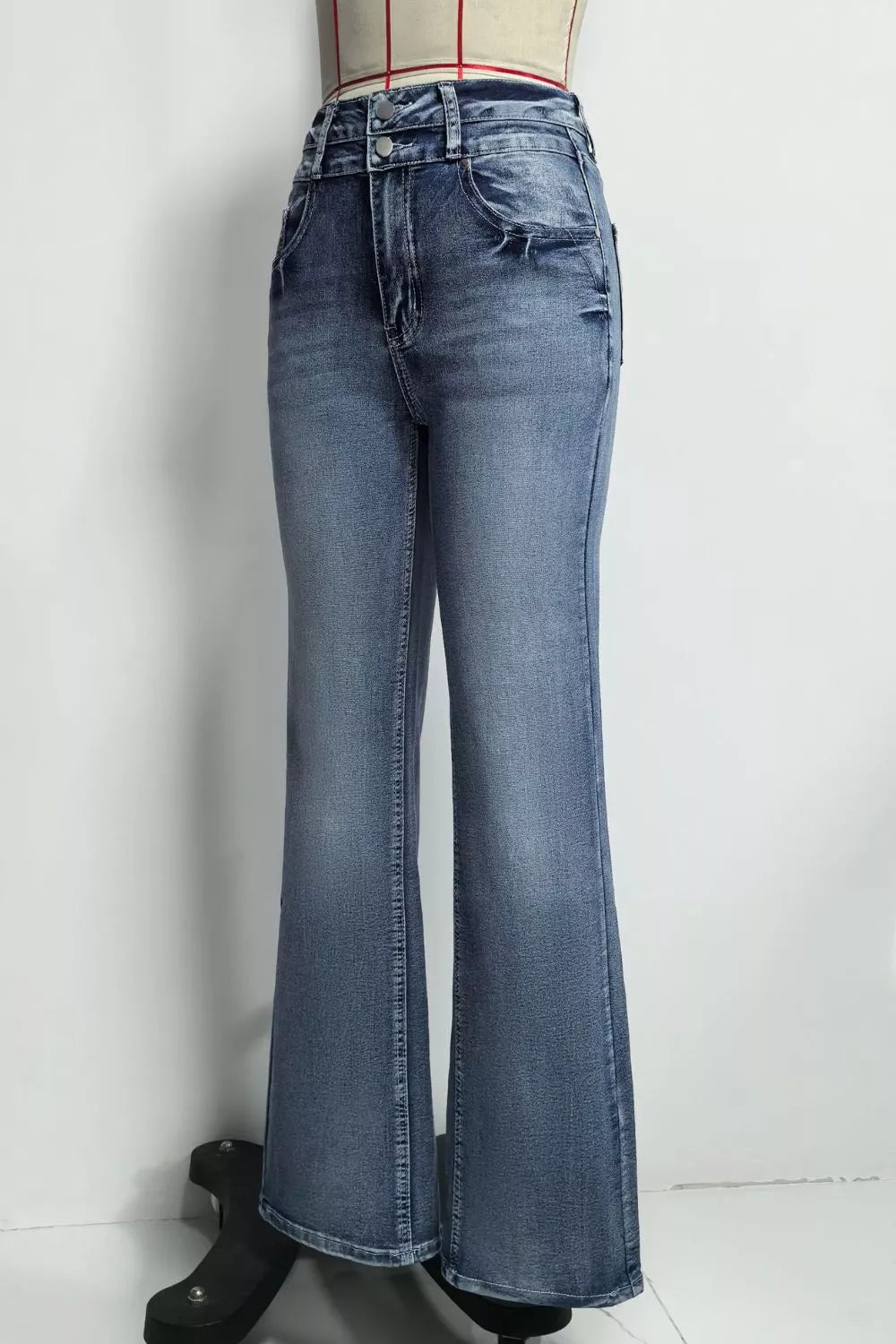 High-Waisted Flare Leg Jeans in Light Blue